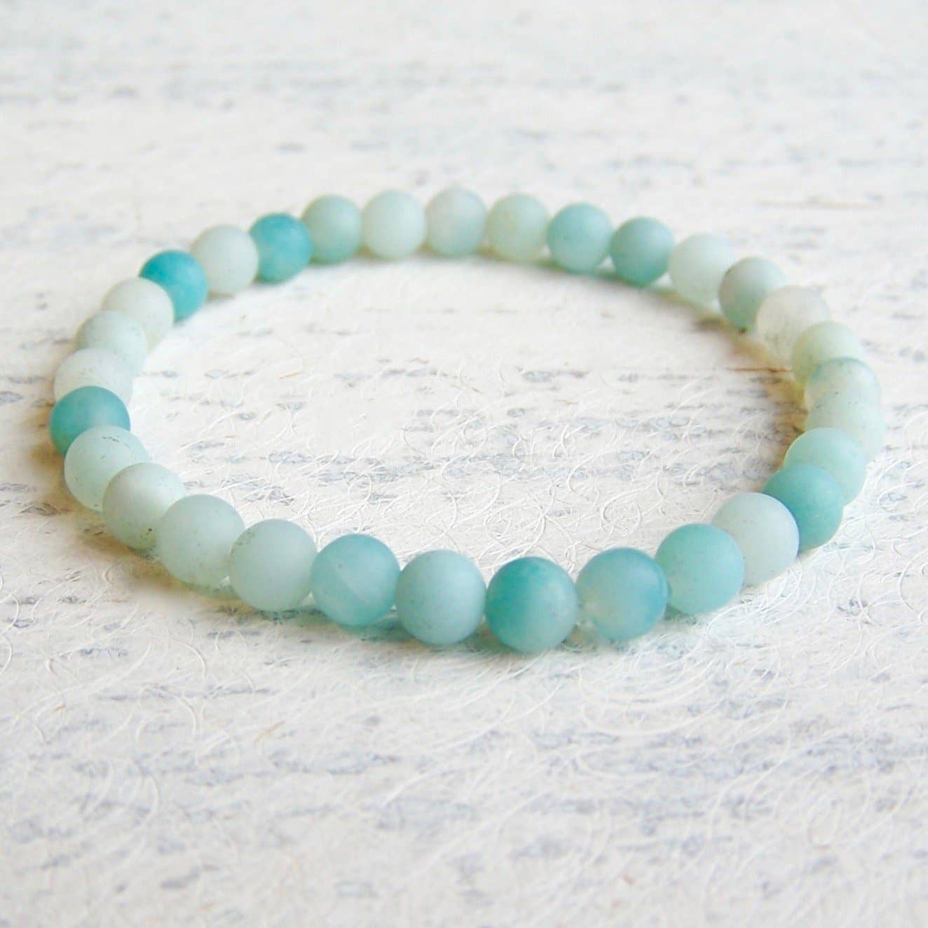 Jo Bird Jewelry Gemstone Elastic Bracelet - 6mm Ocean Colors Matte Amazonite