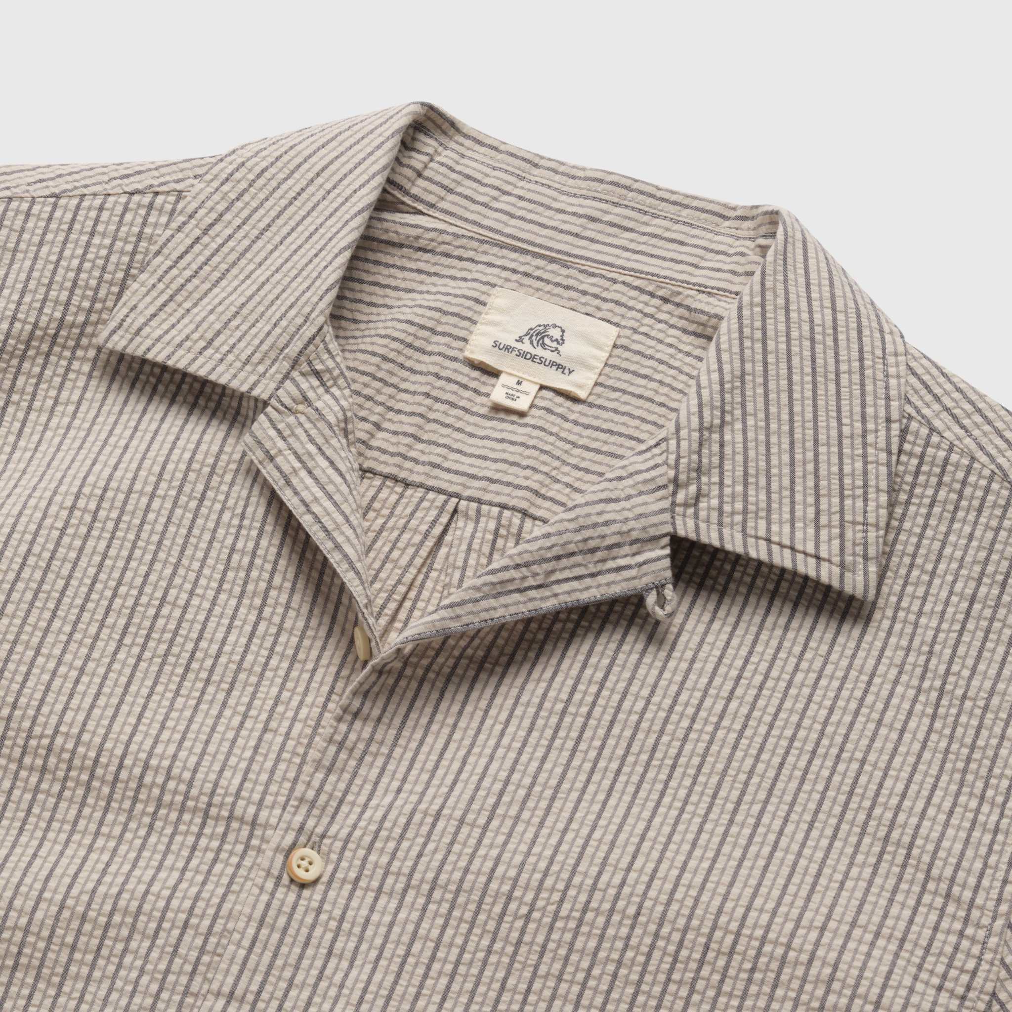 SURFSIDESUPPLY Nate Crinkle Stripe Cabana Shirt- Chinchilla