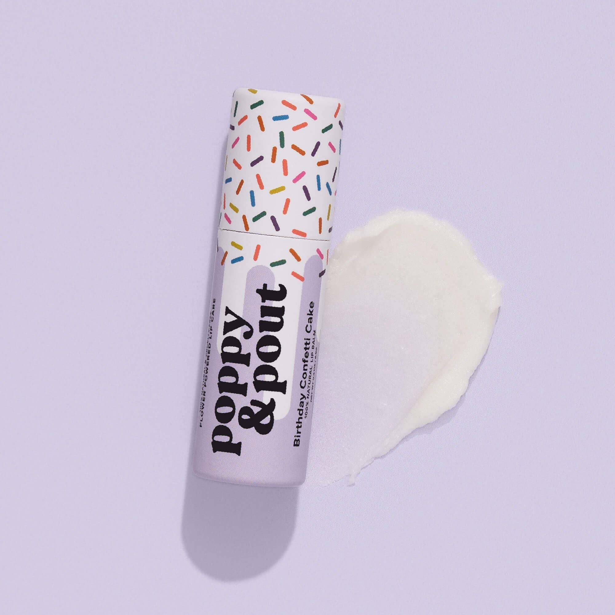 Poppy & Pout Lip Balm, Birthday Confetti Cake, Purple