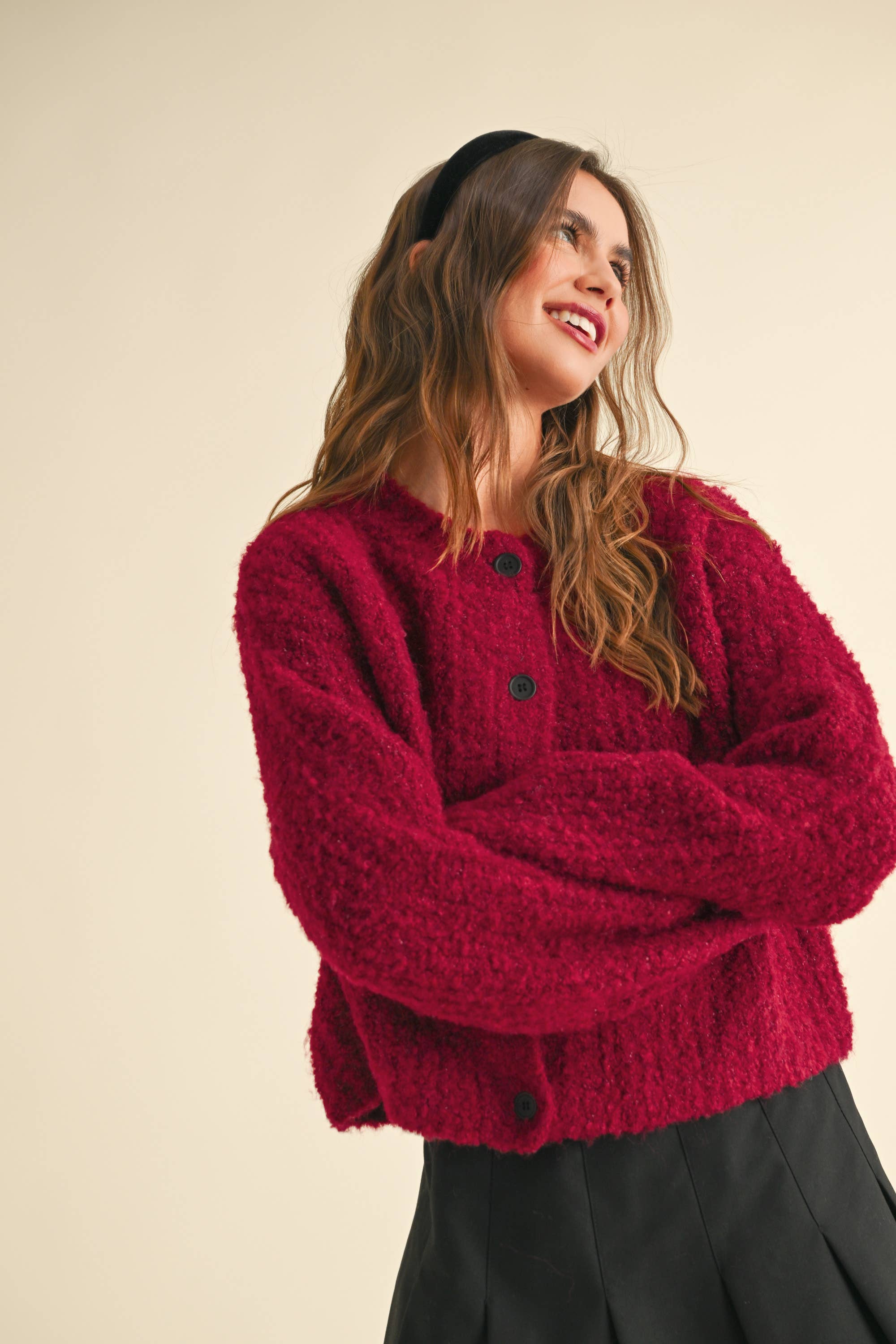 MIOU MUSE HOLLY BERRY SWEATER CARDIGAN Red