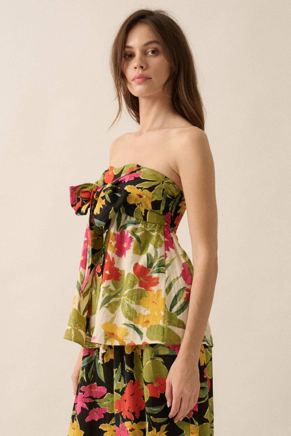 Promesa USA Two-Tone Floral Convertible Flyaway Halter Top