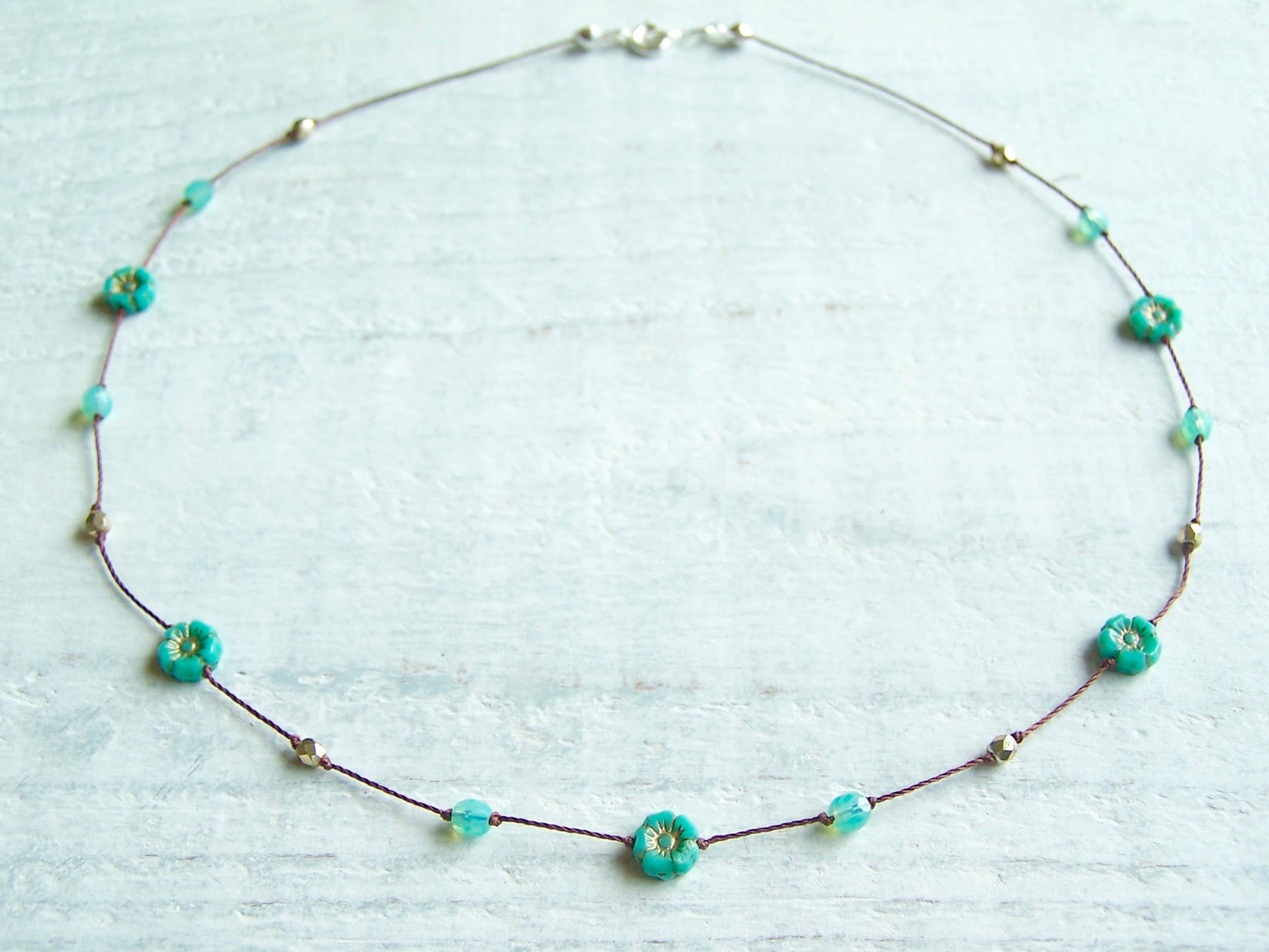 Jo Bird Jewelry Petit Hibiscus Necklace Aqua