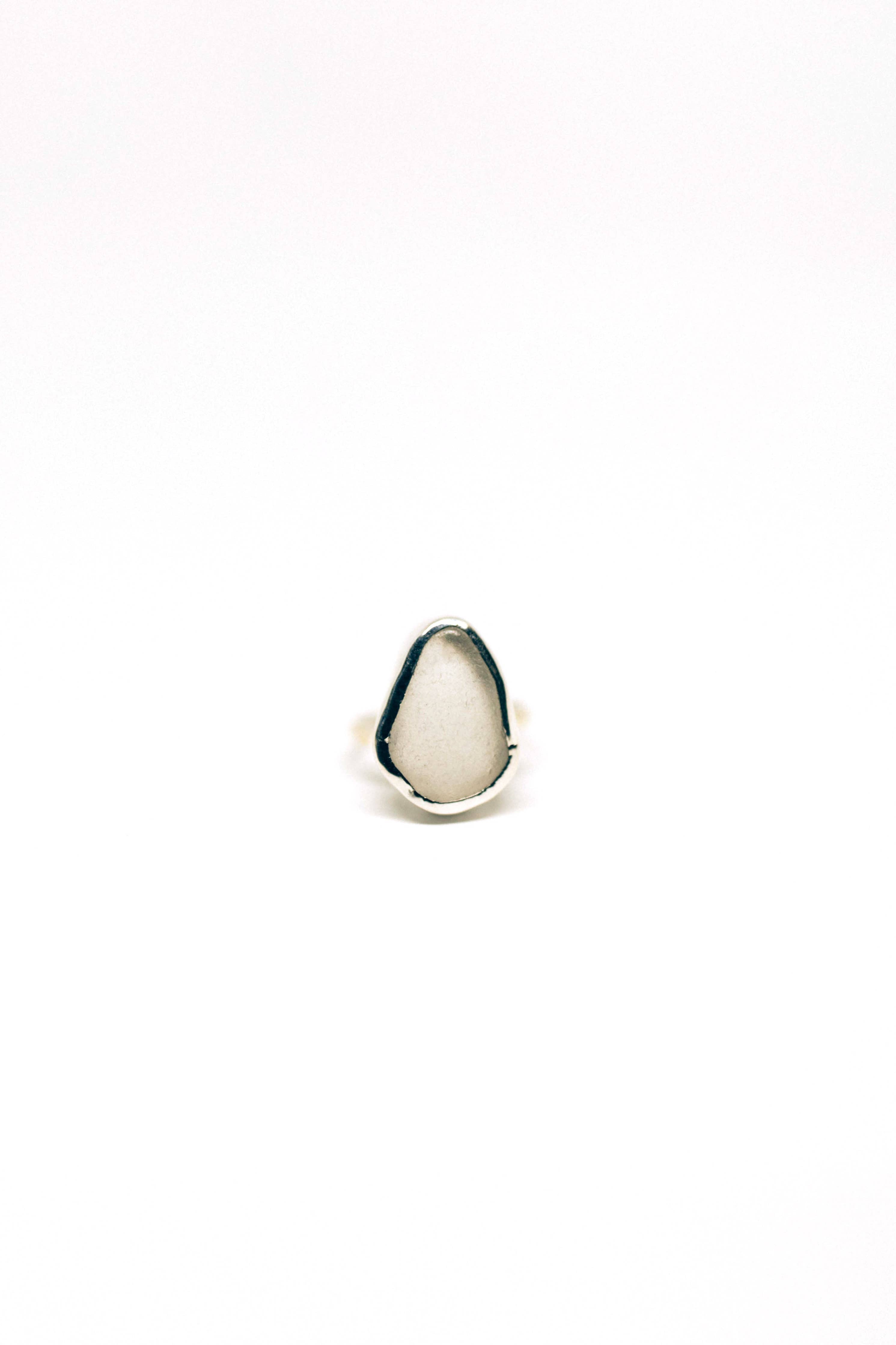 The Salty Gem White Sea Glass Ring (Handmade)