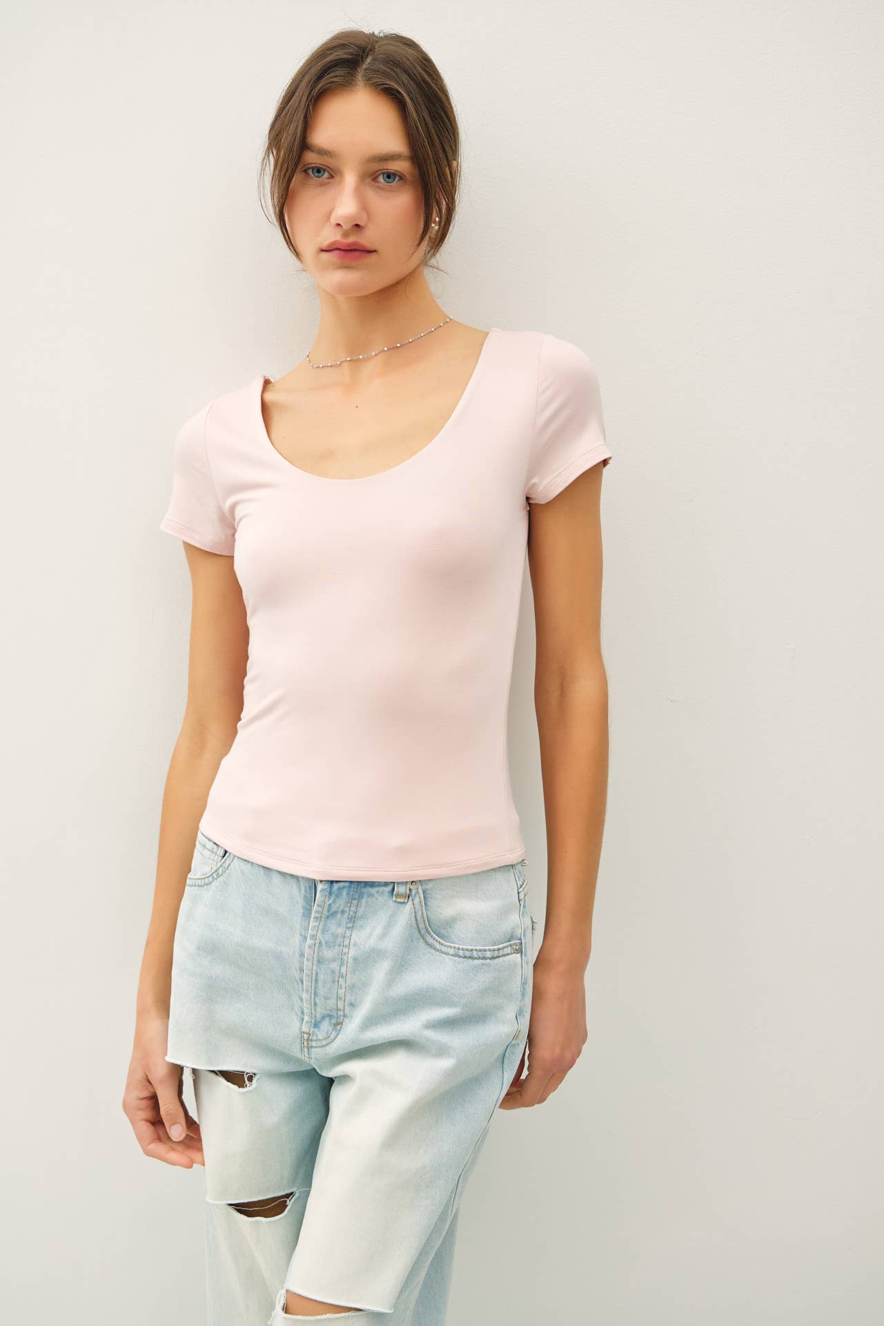 Be Cool BASIC DOUBLE LINED SCOOP NECK CAP SLEEVE TOP