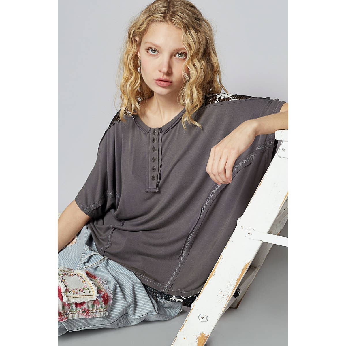 Pol Clothing Brianna top CHARCOAL