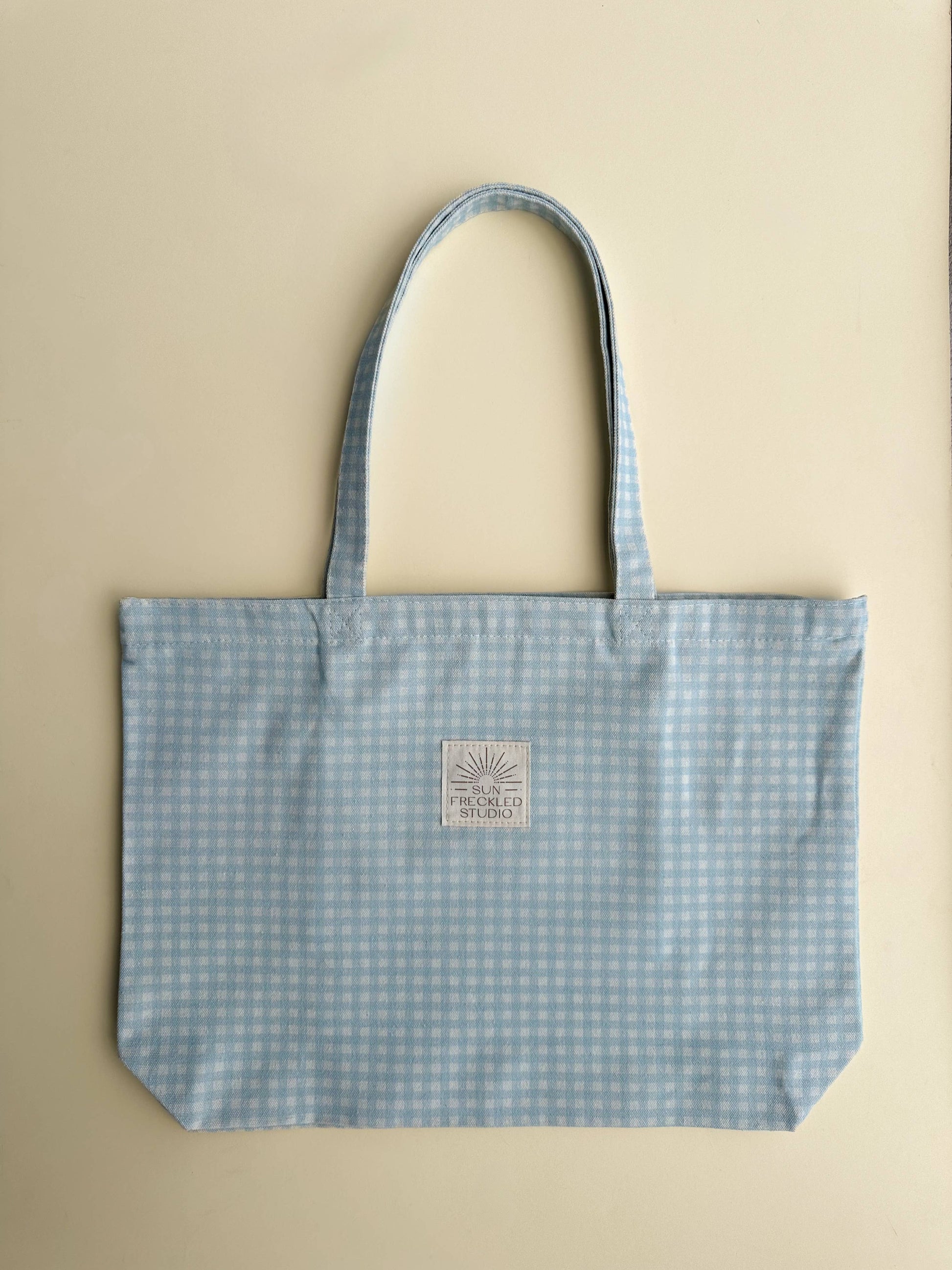 Sun Freckled Studio Blue Gingham Tote Bag Wide