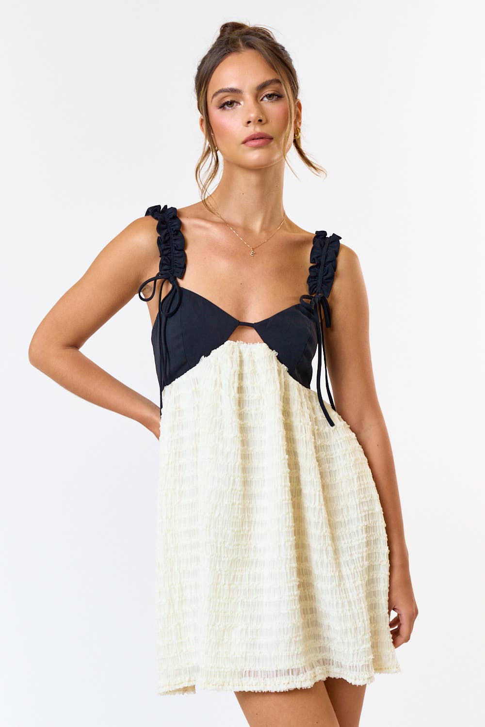 Blue Blush BOW STRAP DETAIL CHIFFON BABYDOLL DRESS