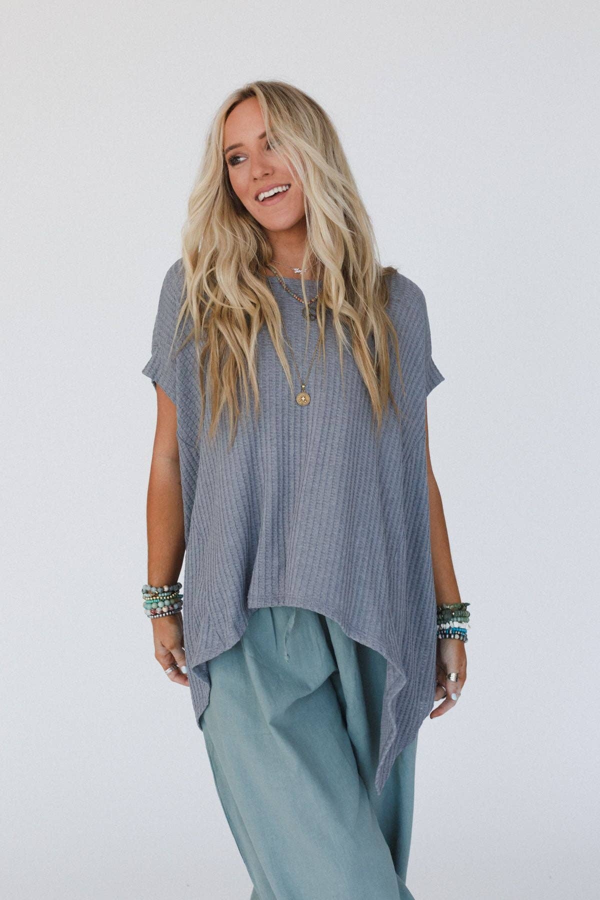 Three Bird Nest Everleigh Textured Tunic Top - Heather Gray