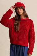 Listicle Fireside Cable Knit Sweater Contemporary Red