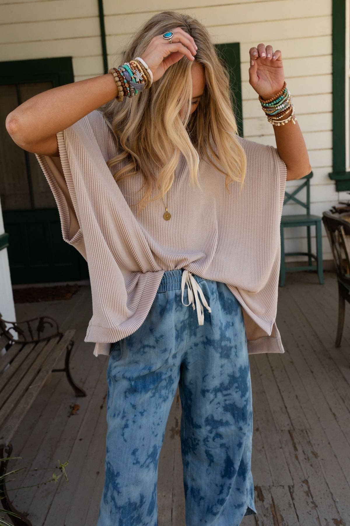 Three Bird Nest Moon Glow Texture Knit Top - Oat