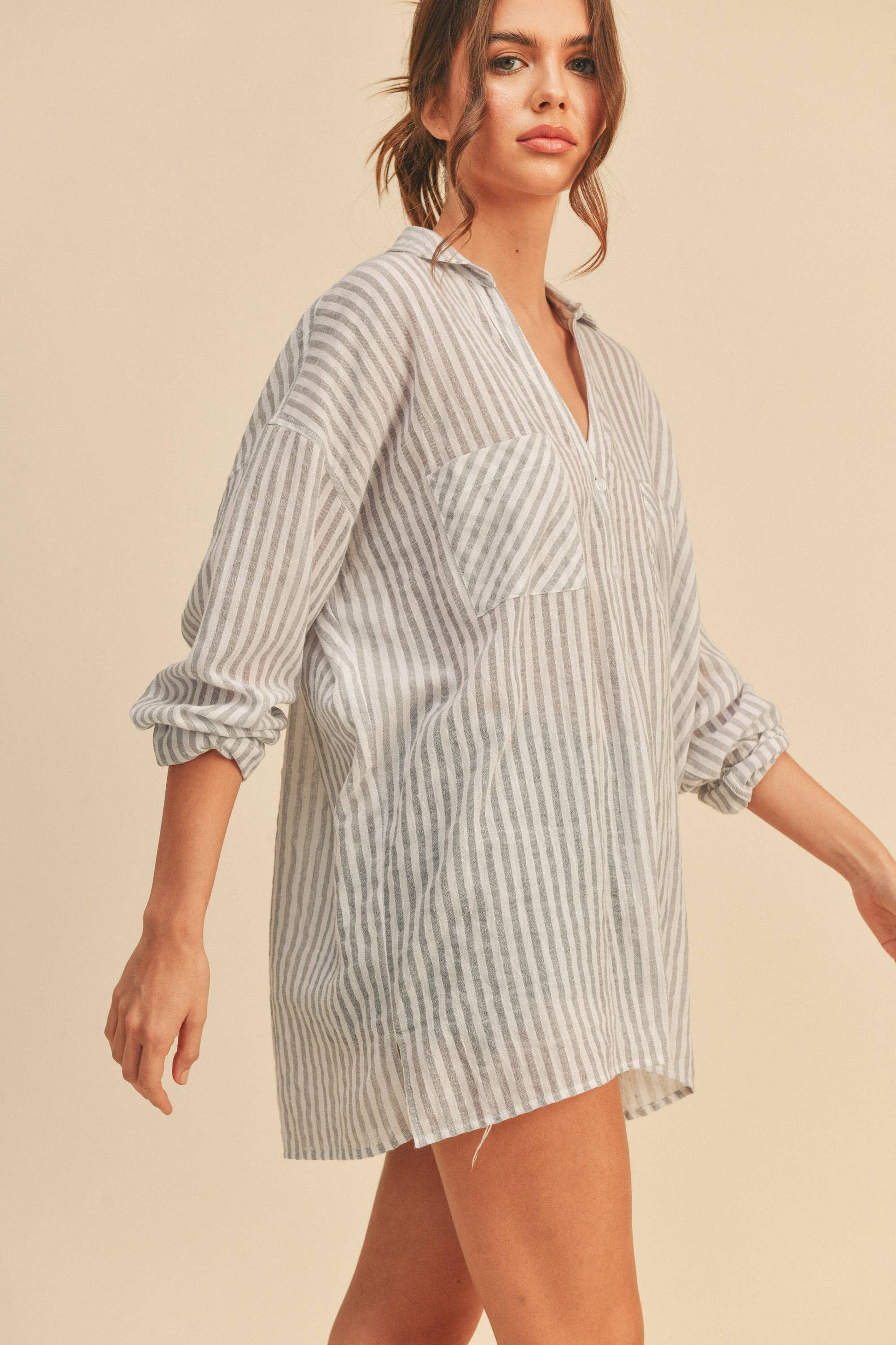 MIOU MUSE STRIPED BUTTON DOWN SHIRTS