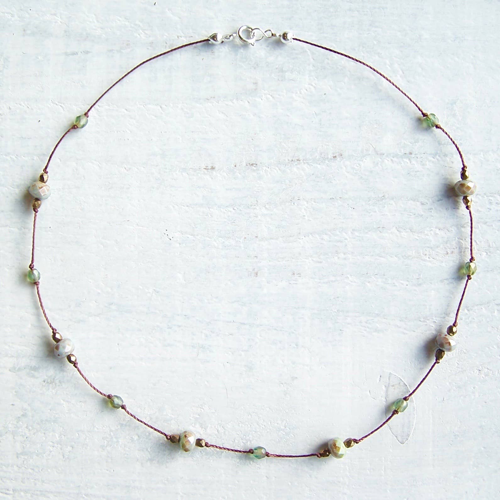 Jo Bird Jewelry Czech Glass Choker Necklace Sage Green