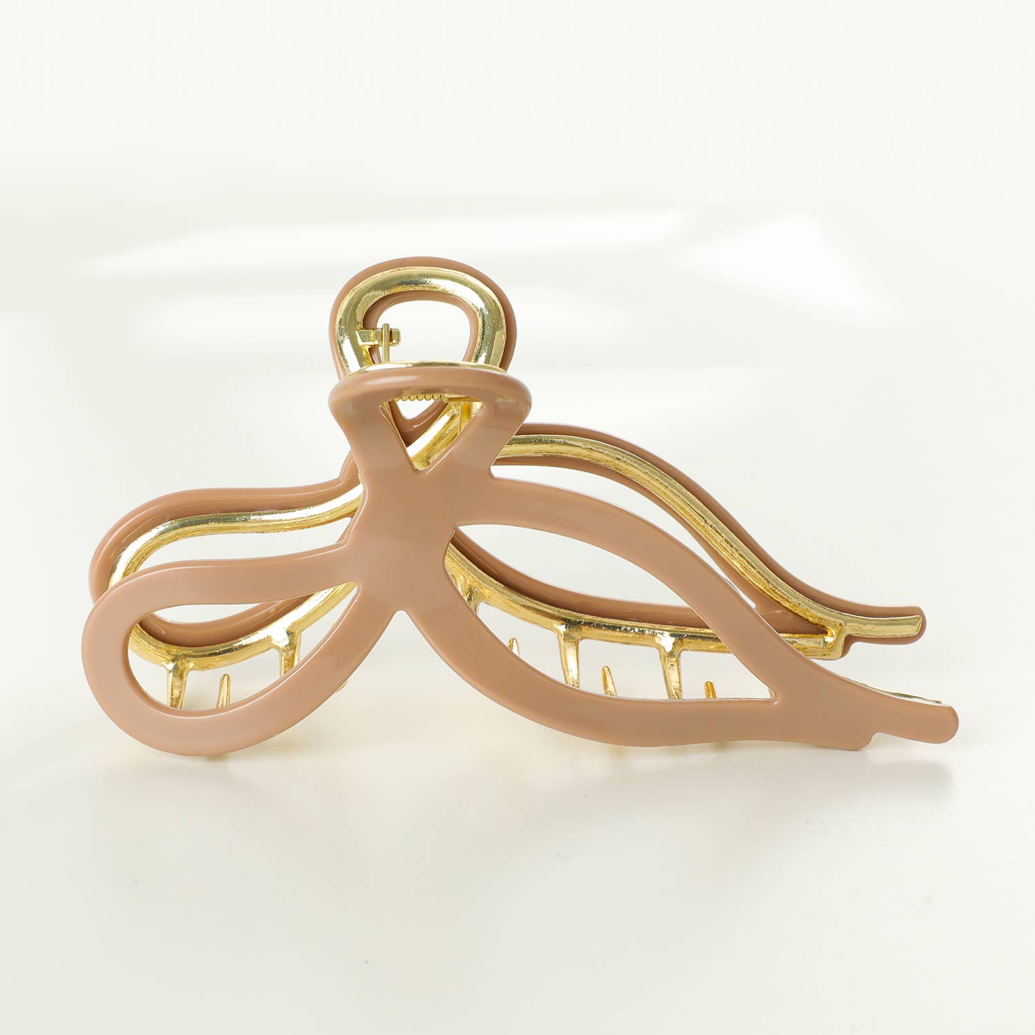 Adorro Sabrina Solid| Large Ribbon Bow Metal Claw Clip Brown