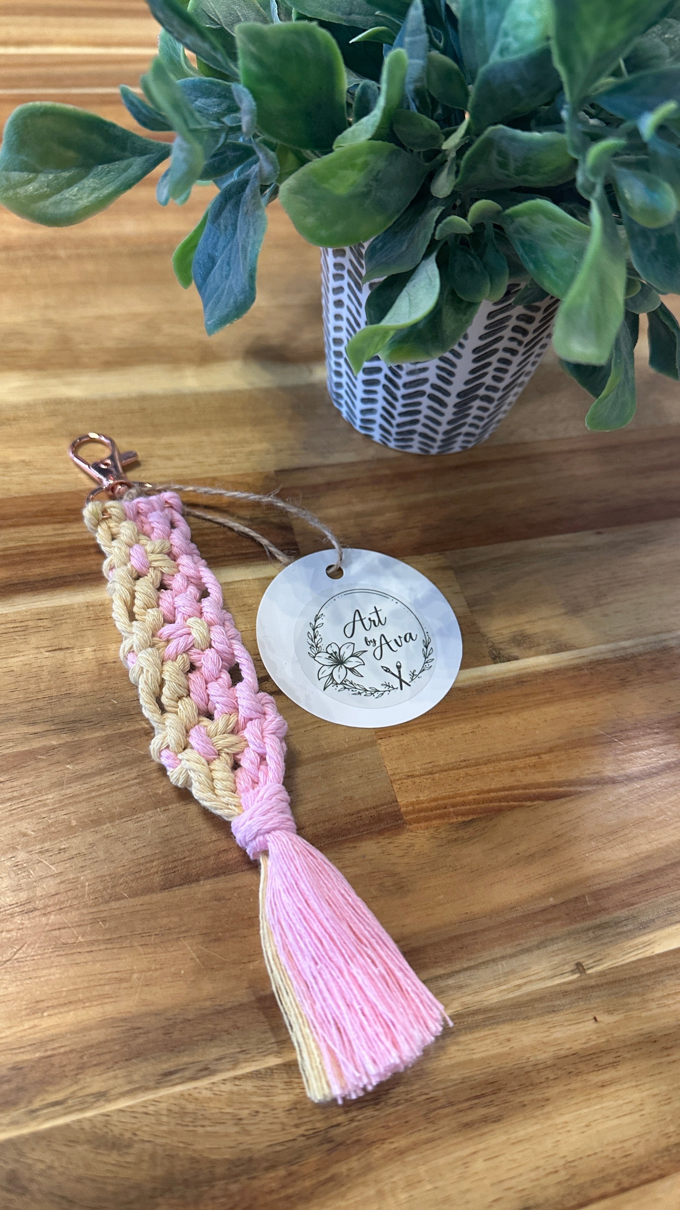 Art by Ava Macrame Keychain Pink yellow