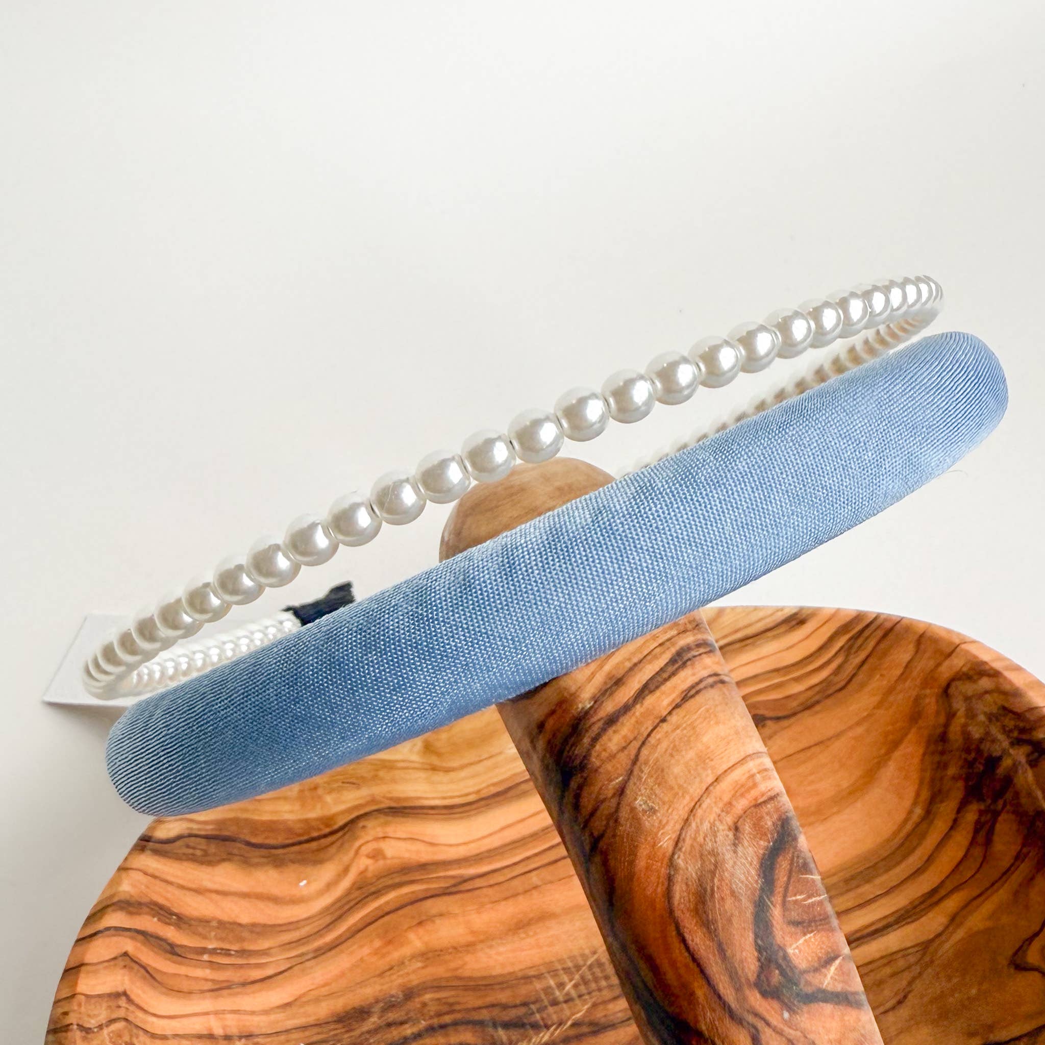 Adorro Coastal Headbands Denim & Pearl