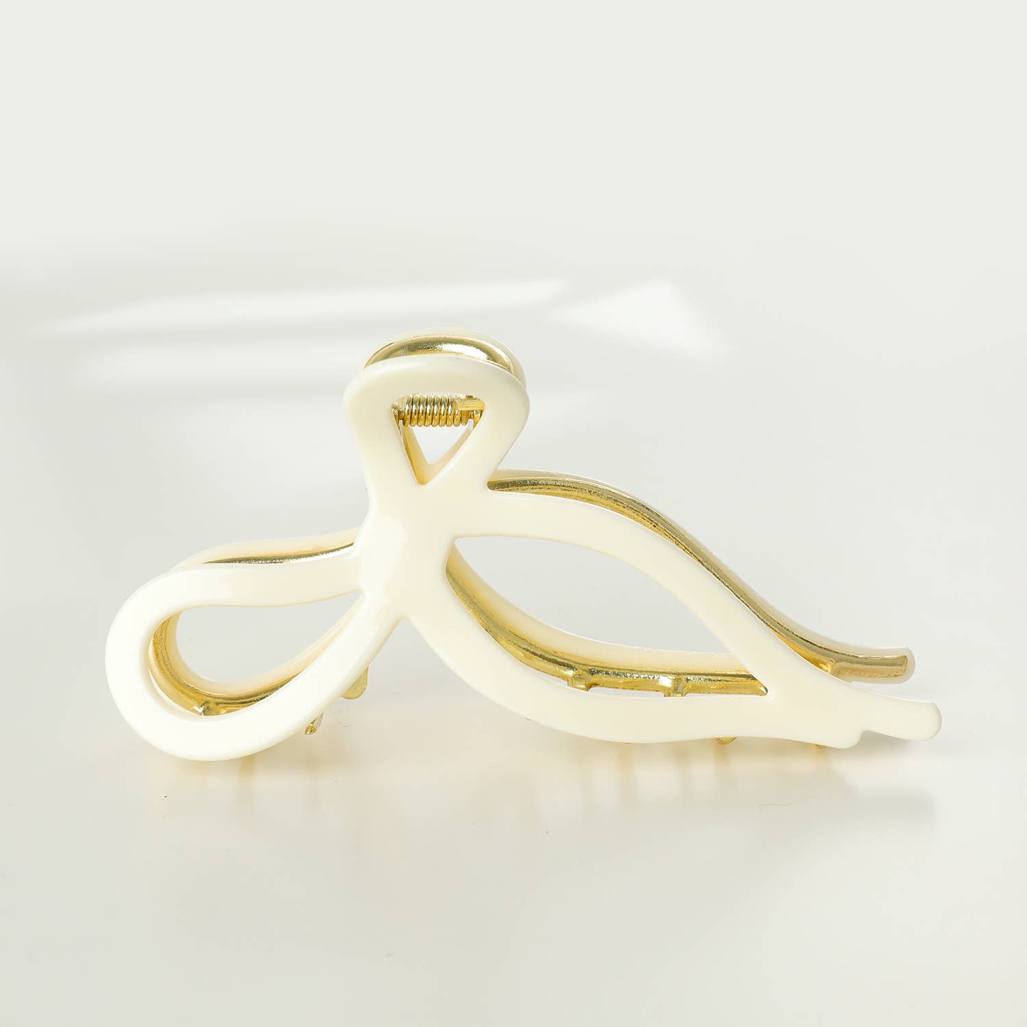 Adorro Sabrina Solid| Large Ribbon Bow Metal Claw Clip White