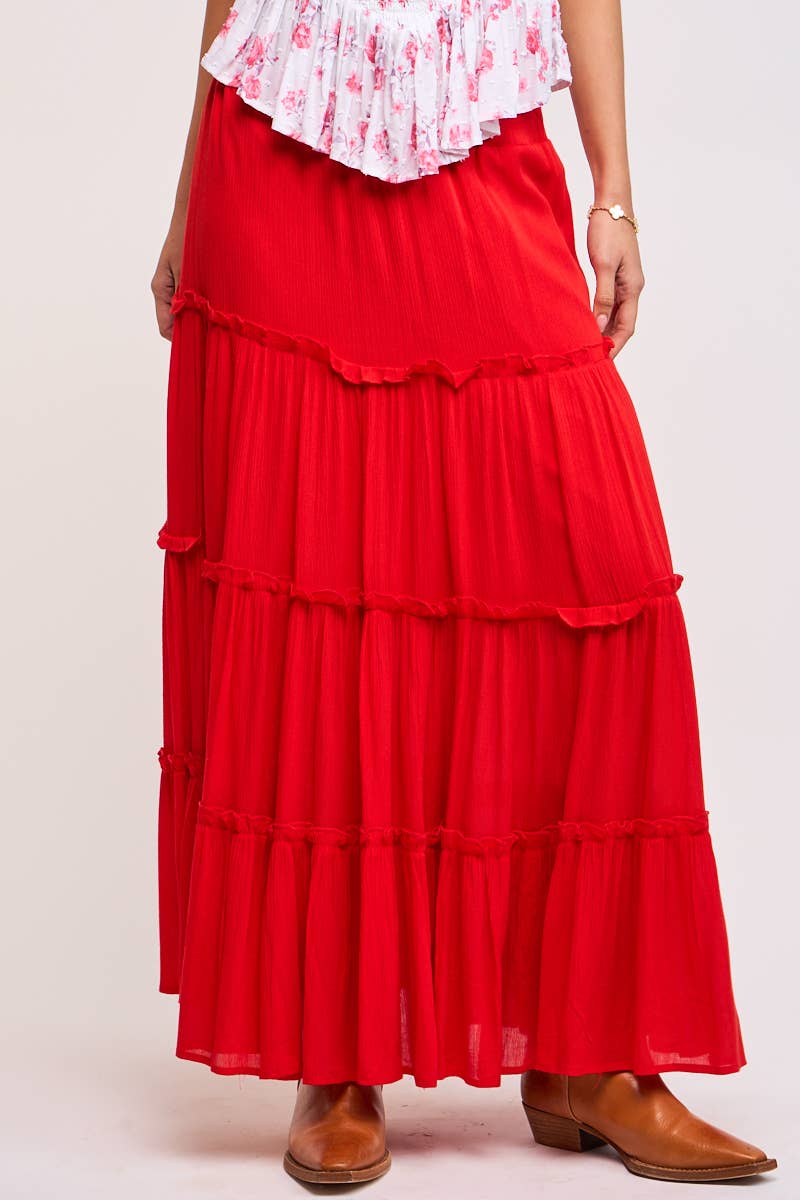 Sky to Moon ELLA TIERED MAXI SKIRT Red
