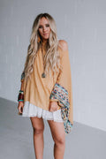 Three Bird Nest Fallon Embroidered Sleeve Poncho - Mustard Mustard OS
