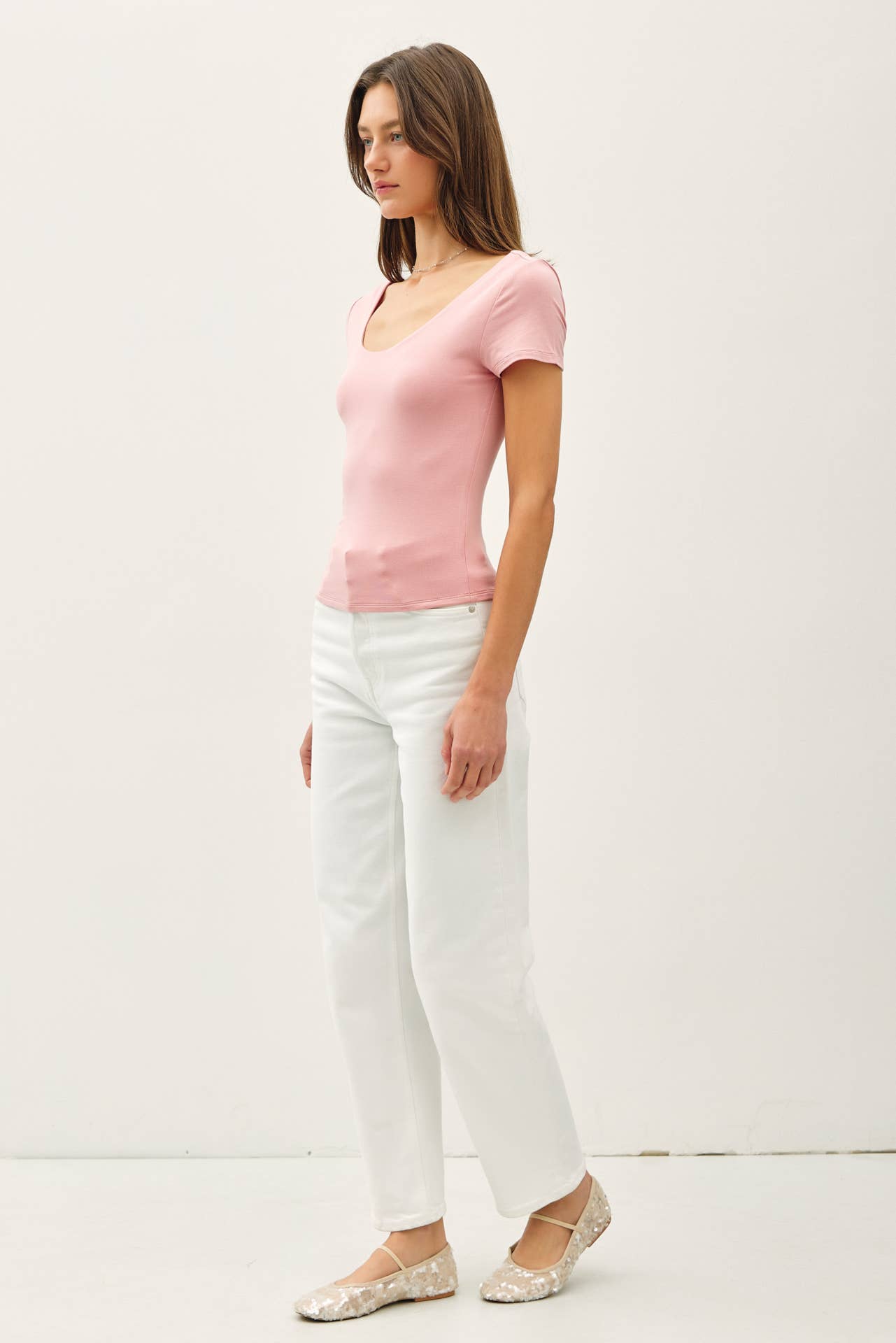 Be Cool BASIC DOUBLE LINED SCOOP NECK CAP SLEEVE TOP