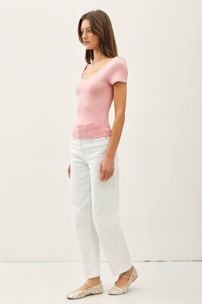 Be Cool BASIC DOUBLE LINED SCOOP NECK CAP SLEEVE TOP