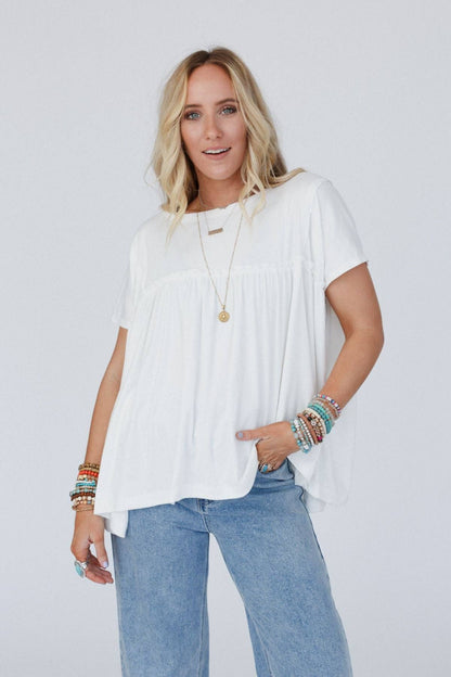Three Bird Nest SUNDAY MORNING BABYDOLL TOP - WHITE