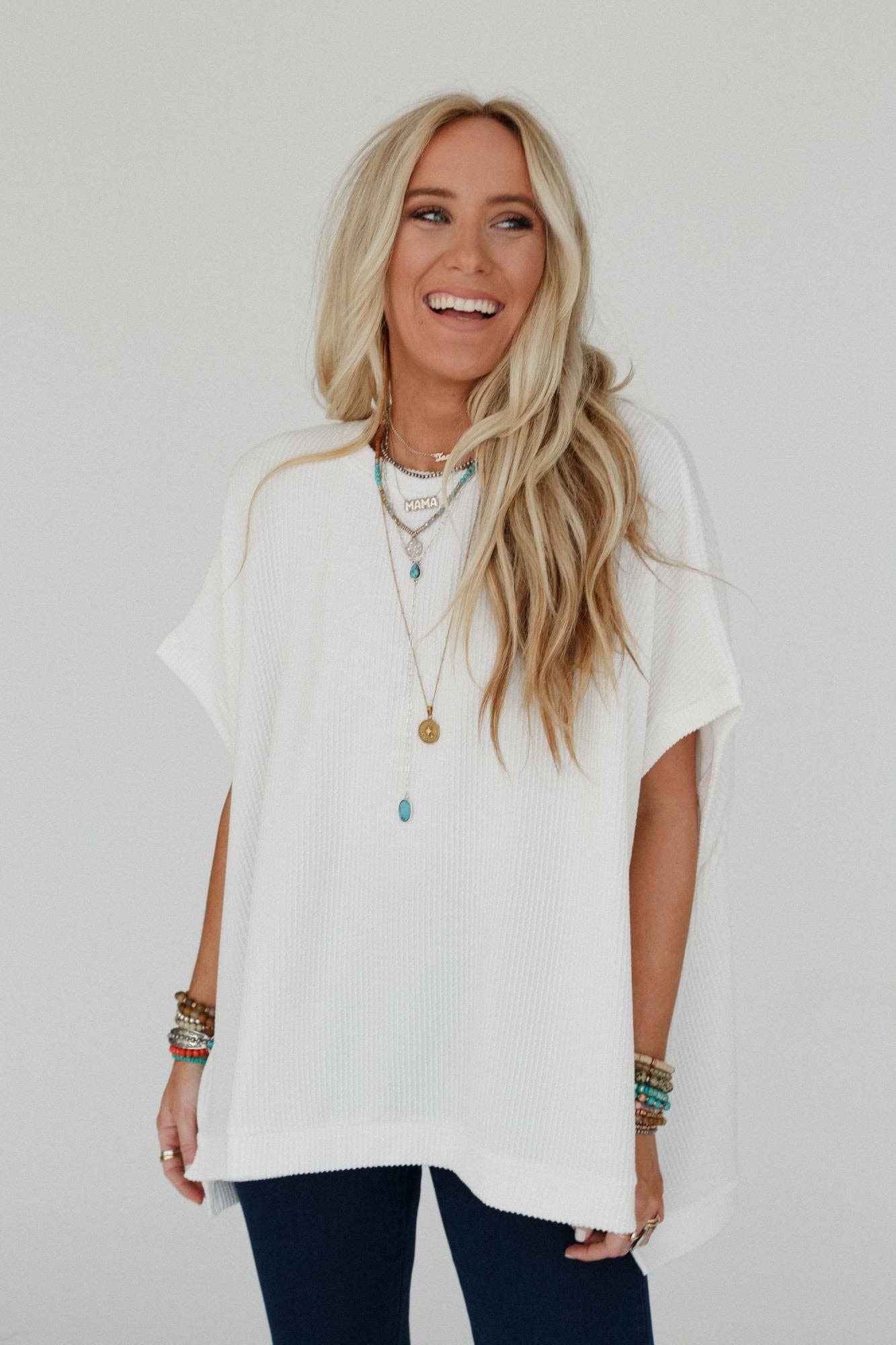 Three Bird Nest Moon Glow Texture Knit Top - Off White