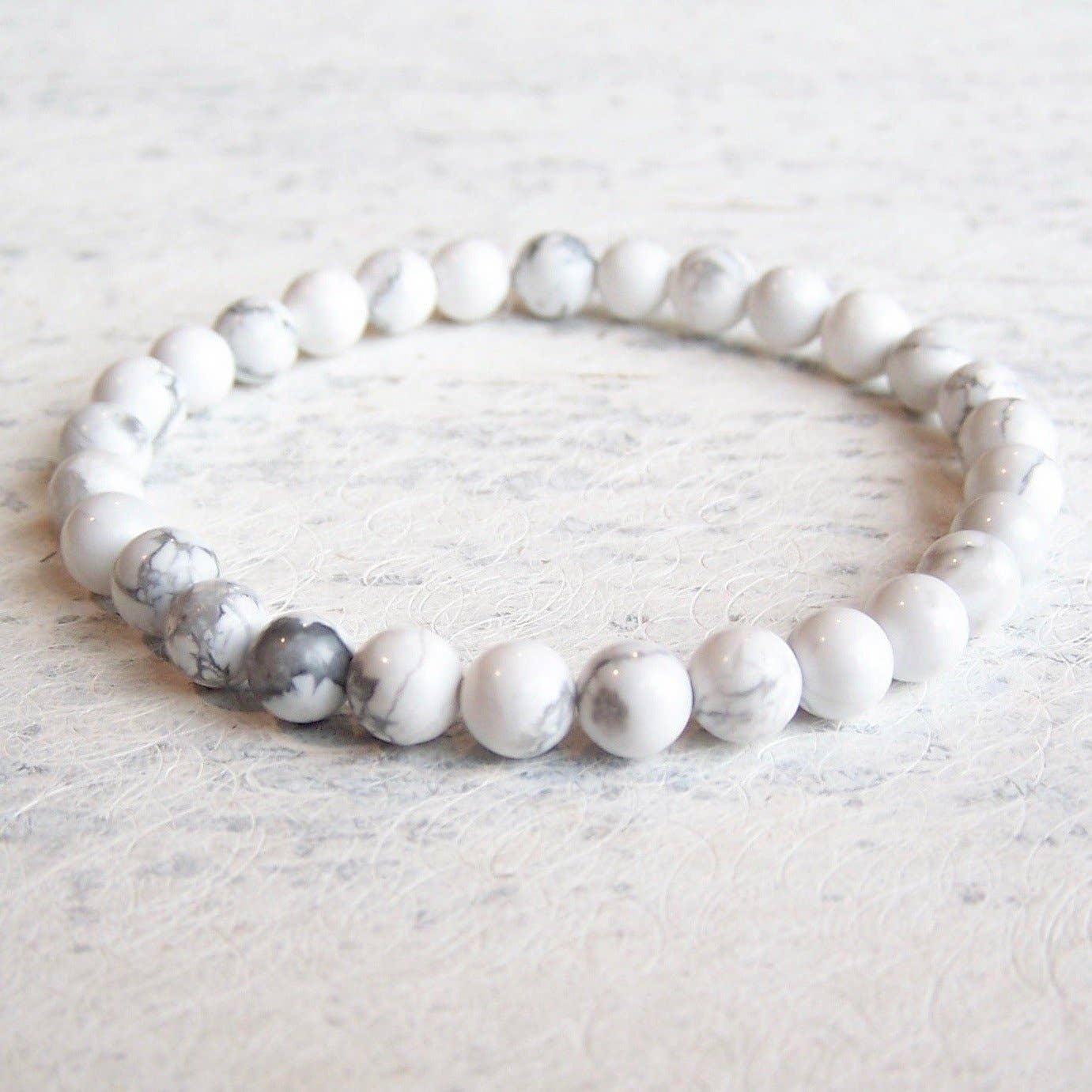 Jo Bird Jewelry Gemstone Elastic Bracelet - 6mm Black & White