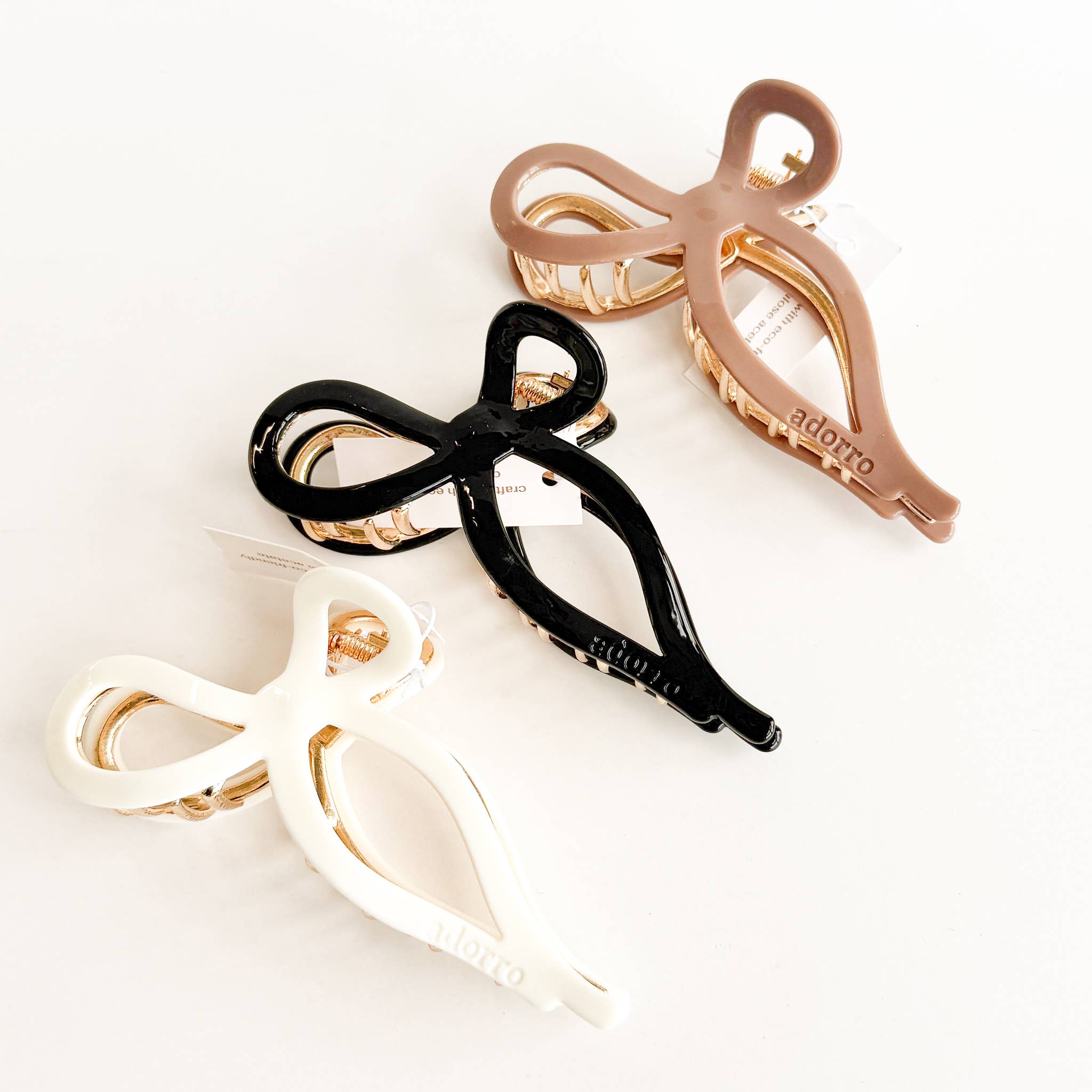 Adorro Sabrina Solid| Large Ribbon Bow Metal Claw Clip Black