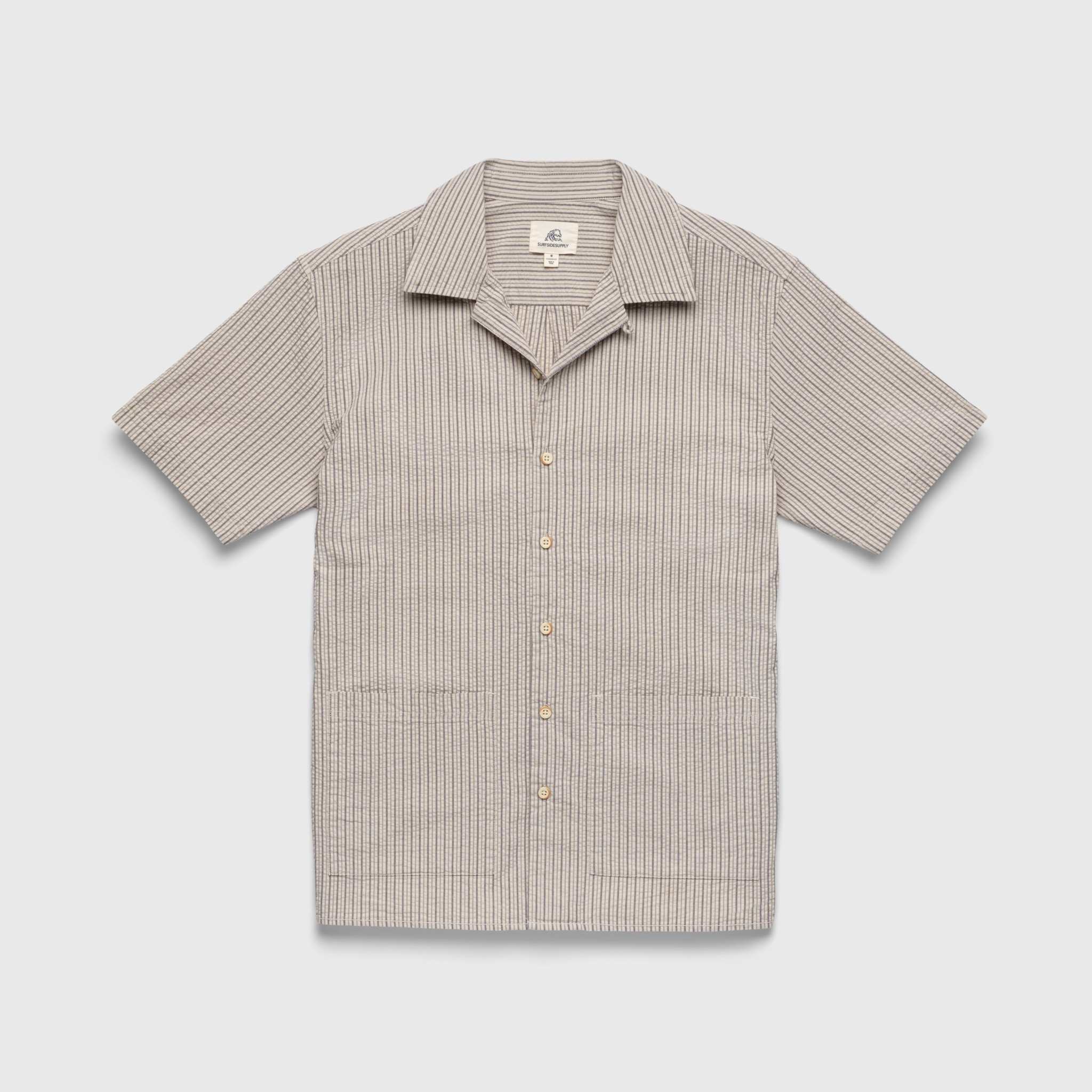 SURFSIDESUPPLY Nate Crinkle Stripe Cabana Shirt- Chinchilla