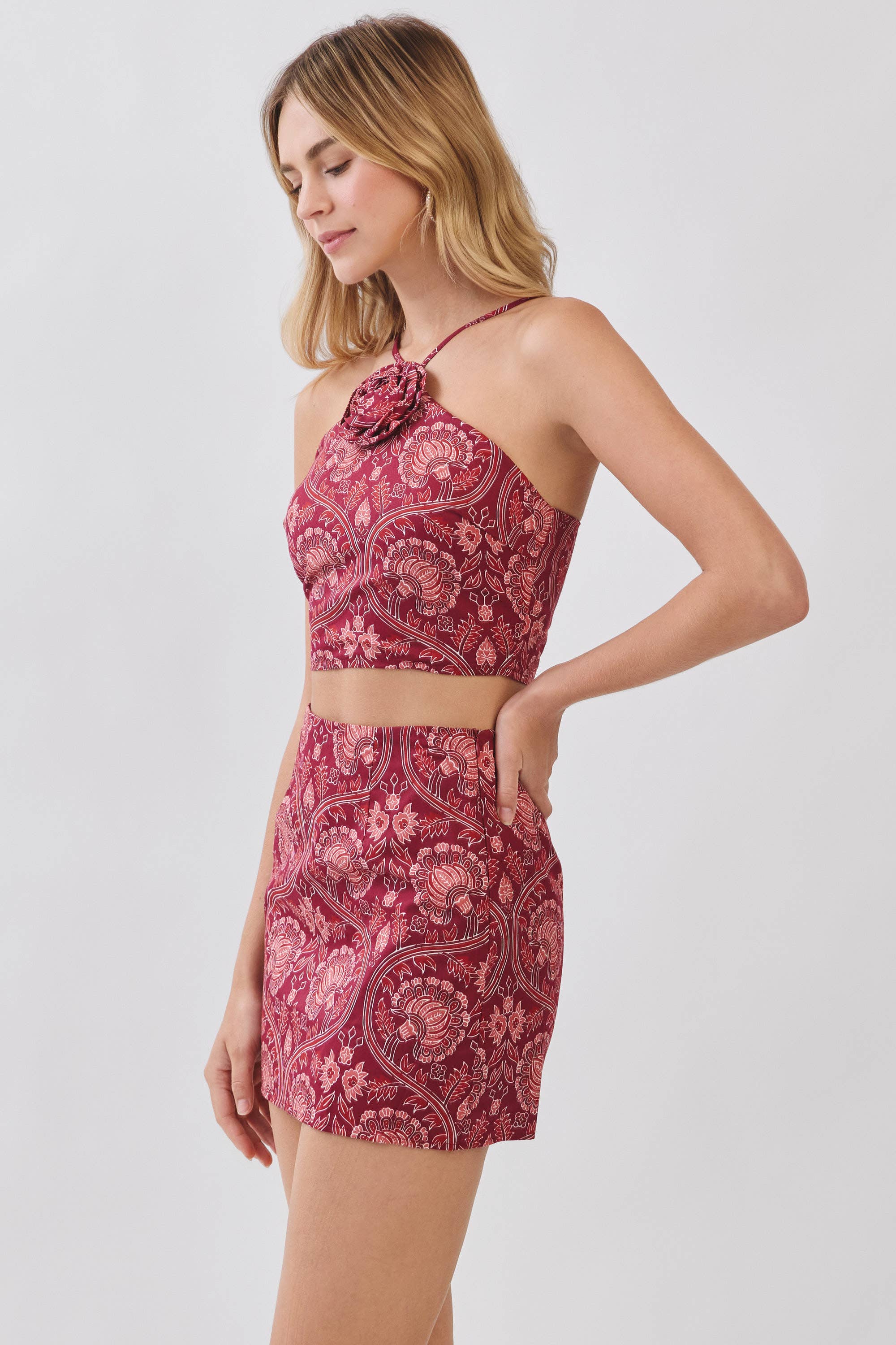 TCEC CS4070-Paisley Floral Print Mini Skirt