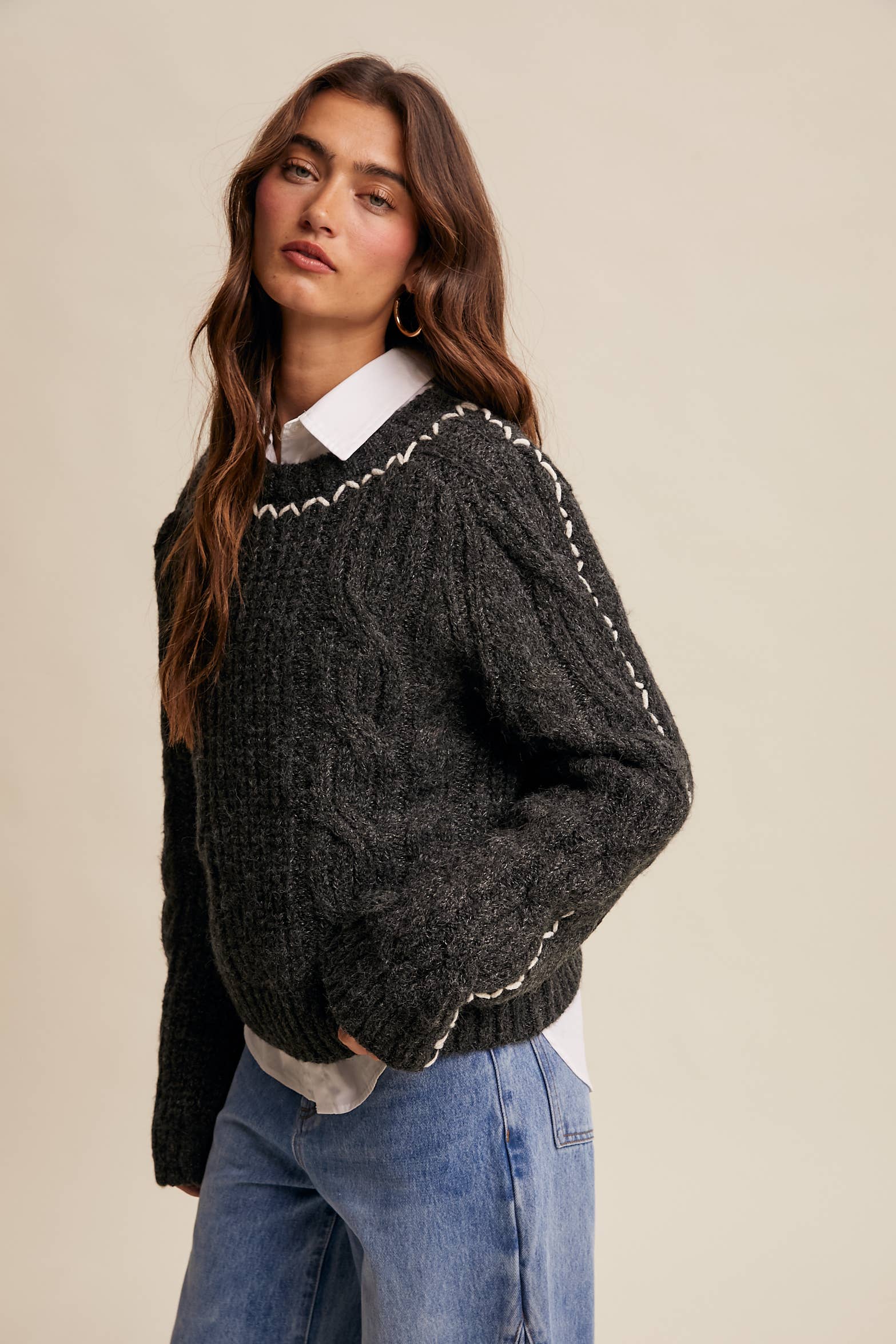 Listicle Fireside Cable Knit Sweater