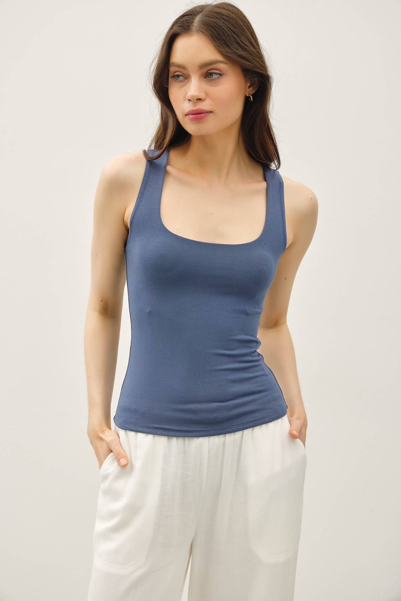 Be Cool BASIC THREADS SQUARE NECK TANK TEAL