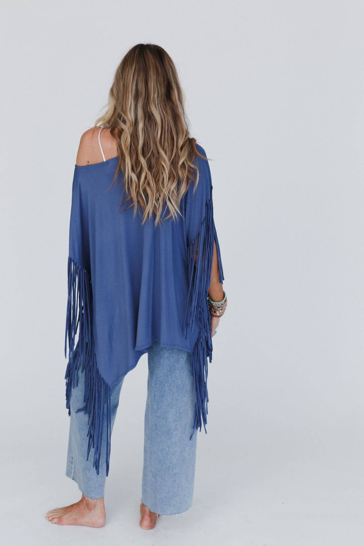 Three Bird Nest Western Showstopper Fringe Top - Denim