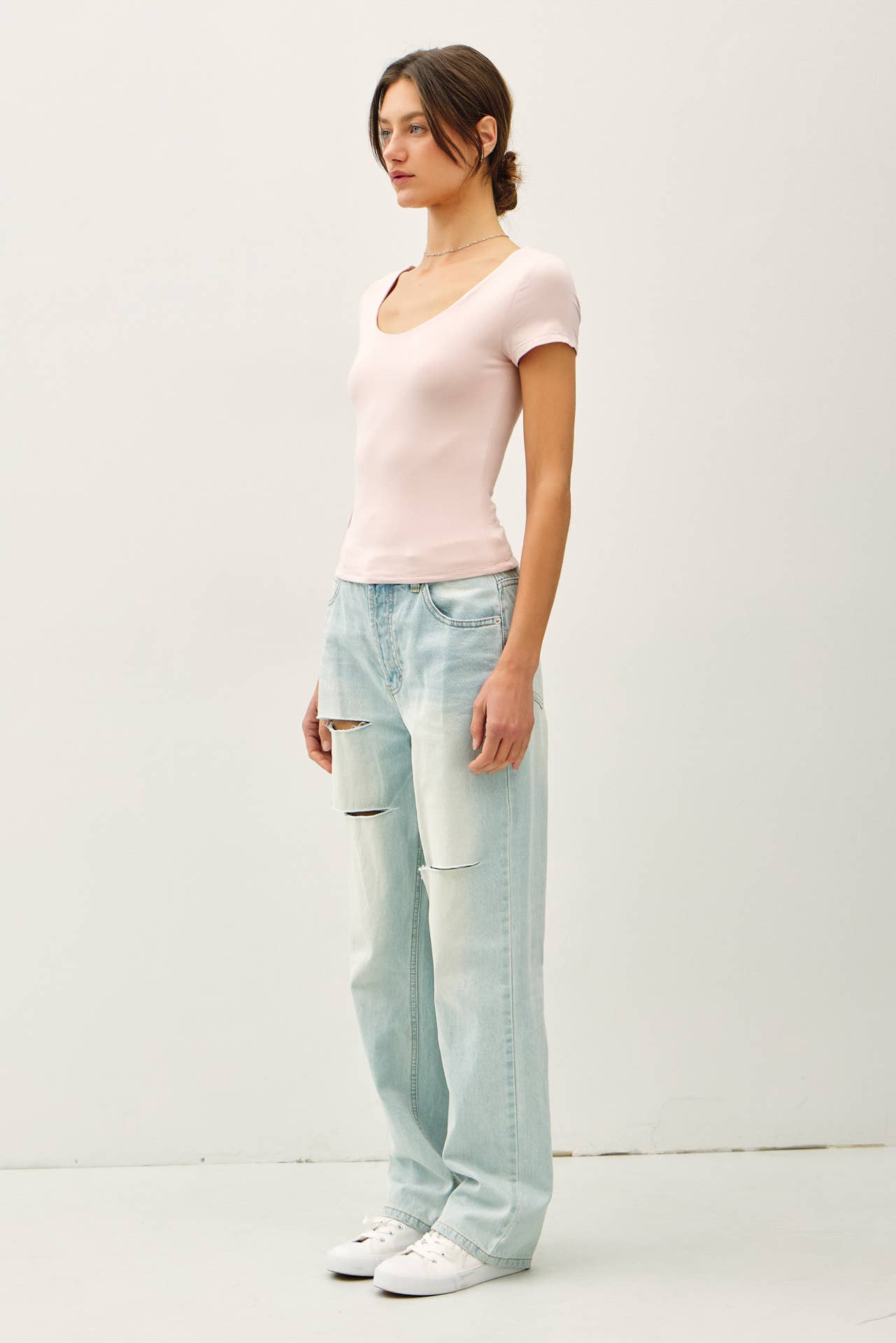 Be Cool BASIC DOUBLE LINED SCOOP NECK CAP SLEEVE TOP