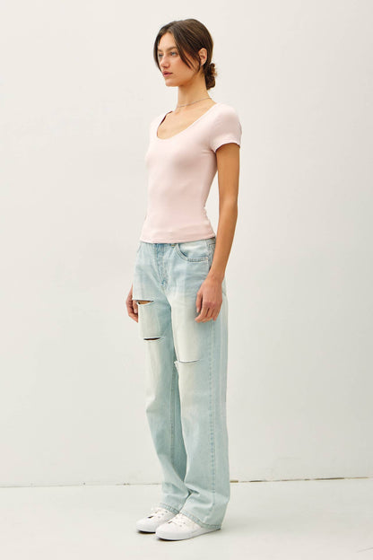 Be Cool BASIC DOUBLE LINED SCOOP NECK CAP SLEEVE TOP