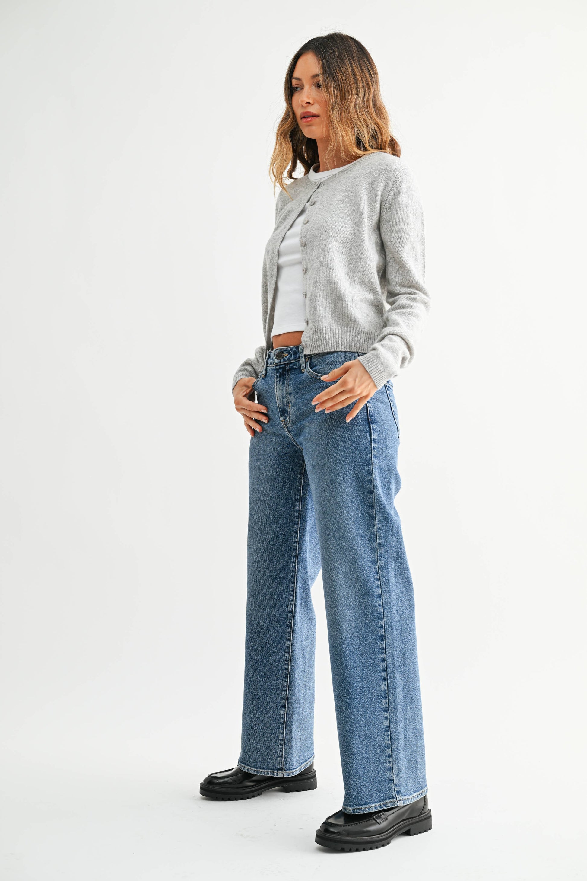 JUST BLACK DENIM Mid Rise Slim Wide Leg