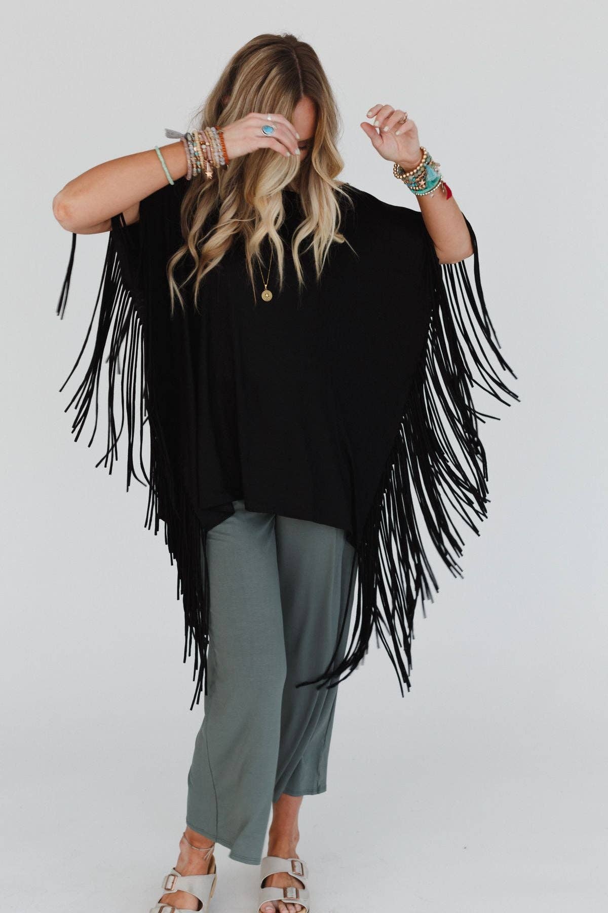 Three Bird Nest SHOWSTOPPER FRINGE TOP - BLACK
