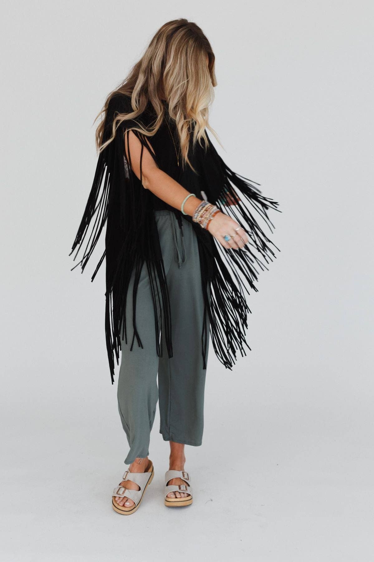 Three Bird Nest SHOWSTOPPER FRINGE TOP - BLACK