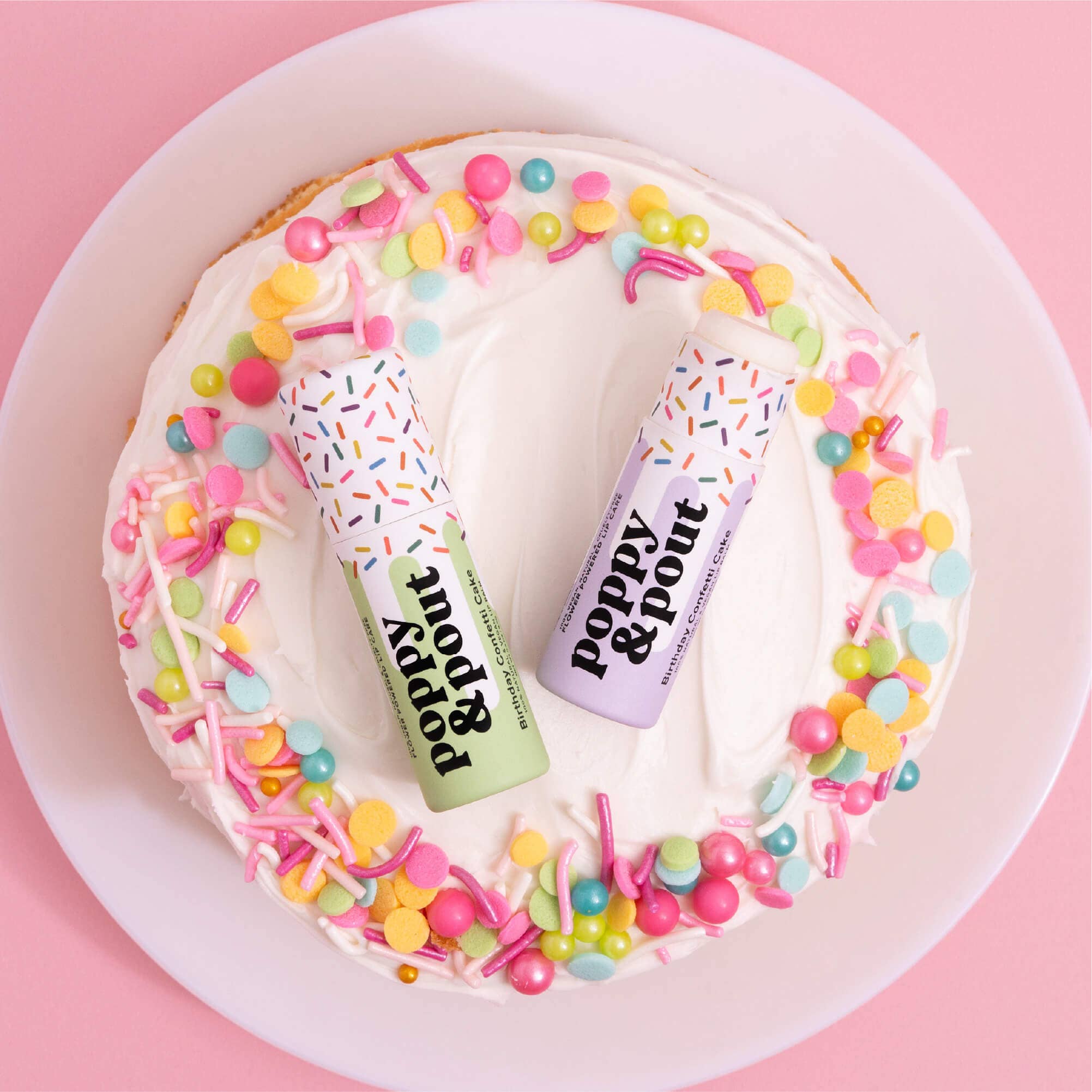 Poppy & Pout Lip Balm, Birthday Confetti Cake, Purple