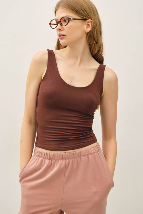 Be Cool BASIC THREADS SCOOP NECK TANK DK.CHOCO