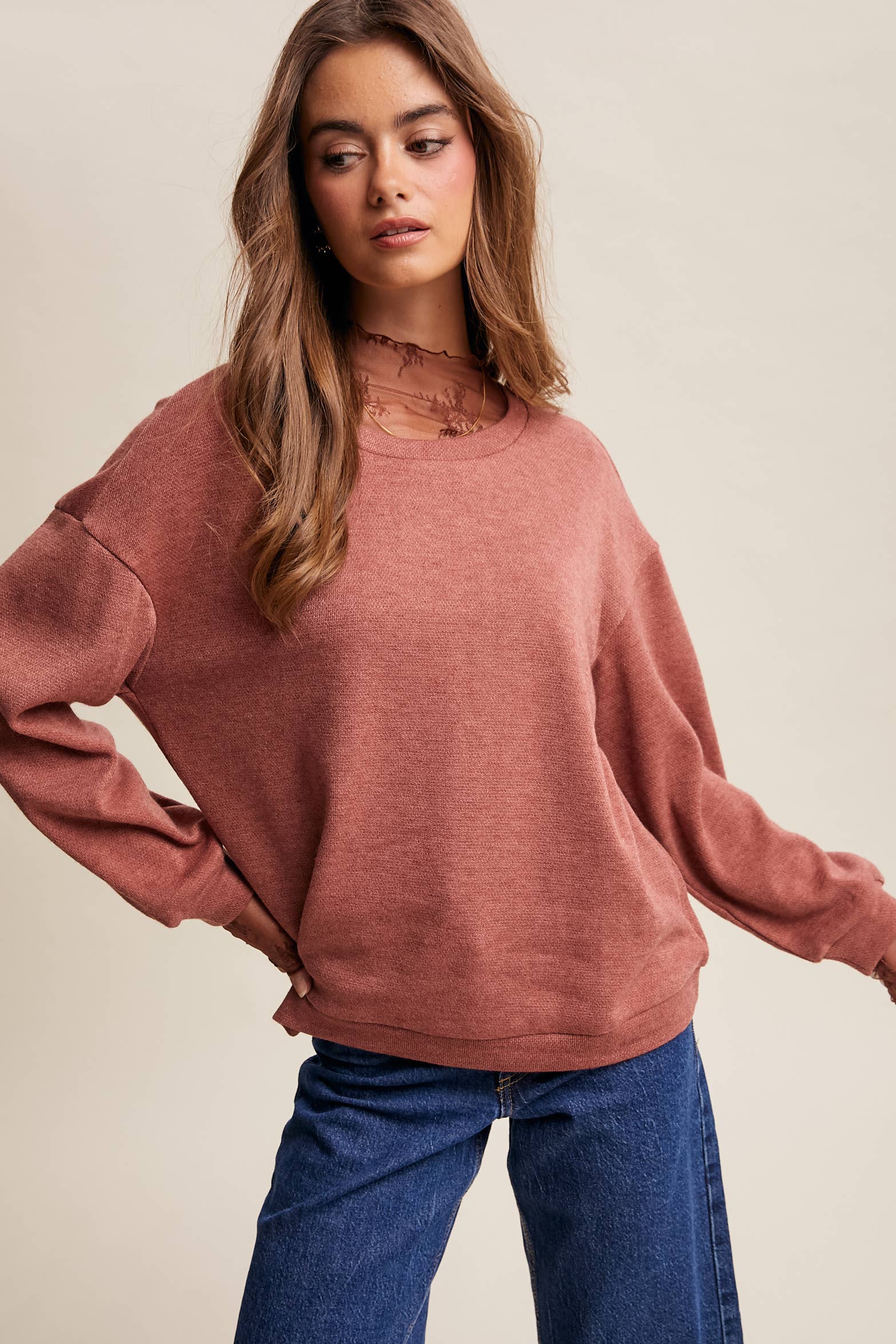 Listicle Peony Pullover Top Contemporary Dusty Pink