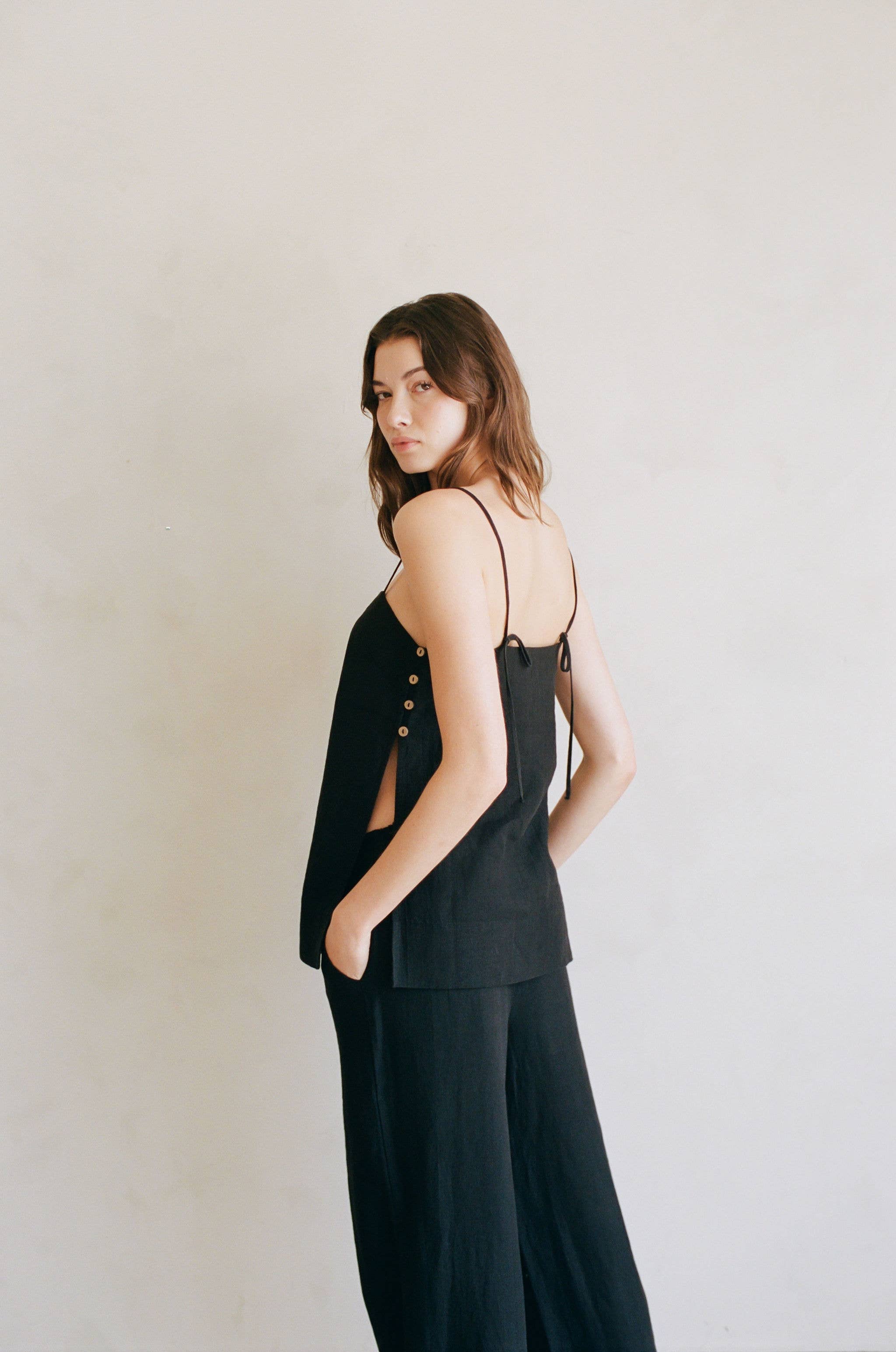 By Together Beach Night Linen Top Black M