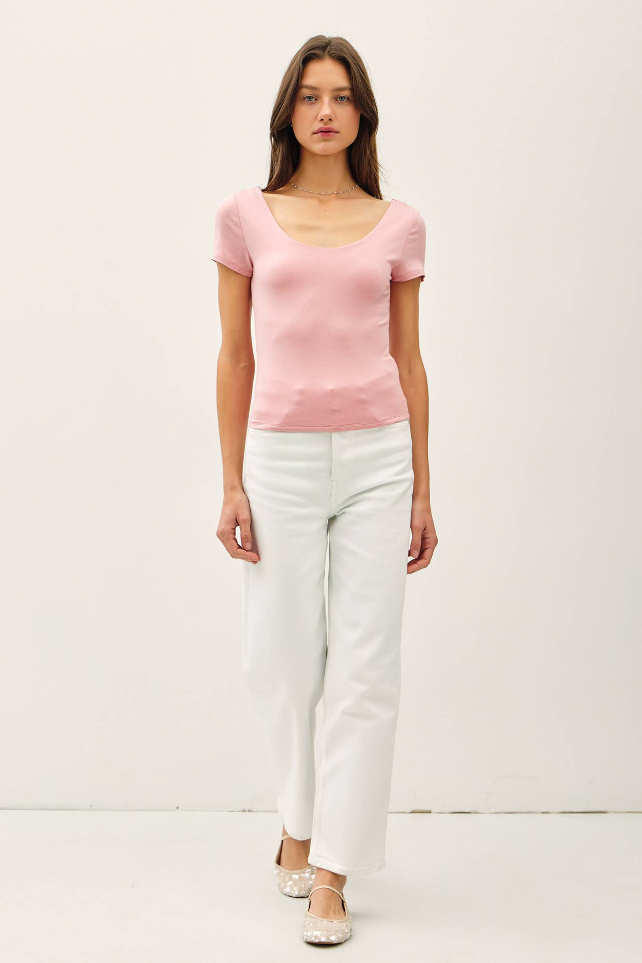 Be Cool BASIC DOUBLE LINED SCOOP NECK CAP SLEEVE TOP