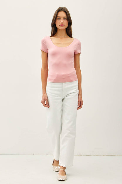 Be Cool BASIC DOUBLE LINED SCOOP NECK CAP SLEEVE TOP