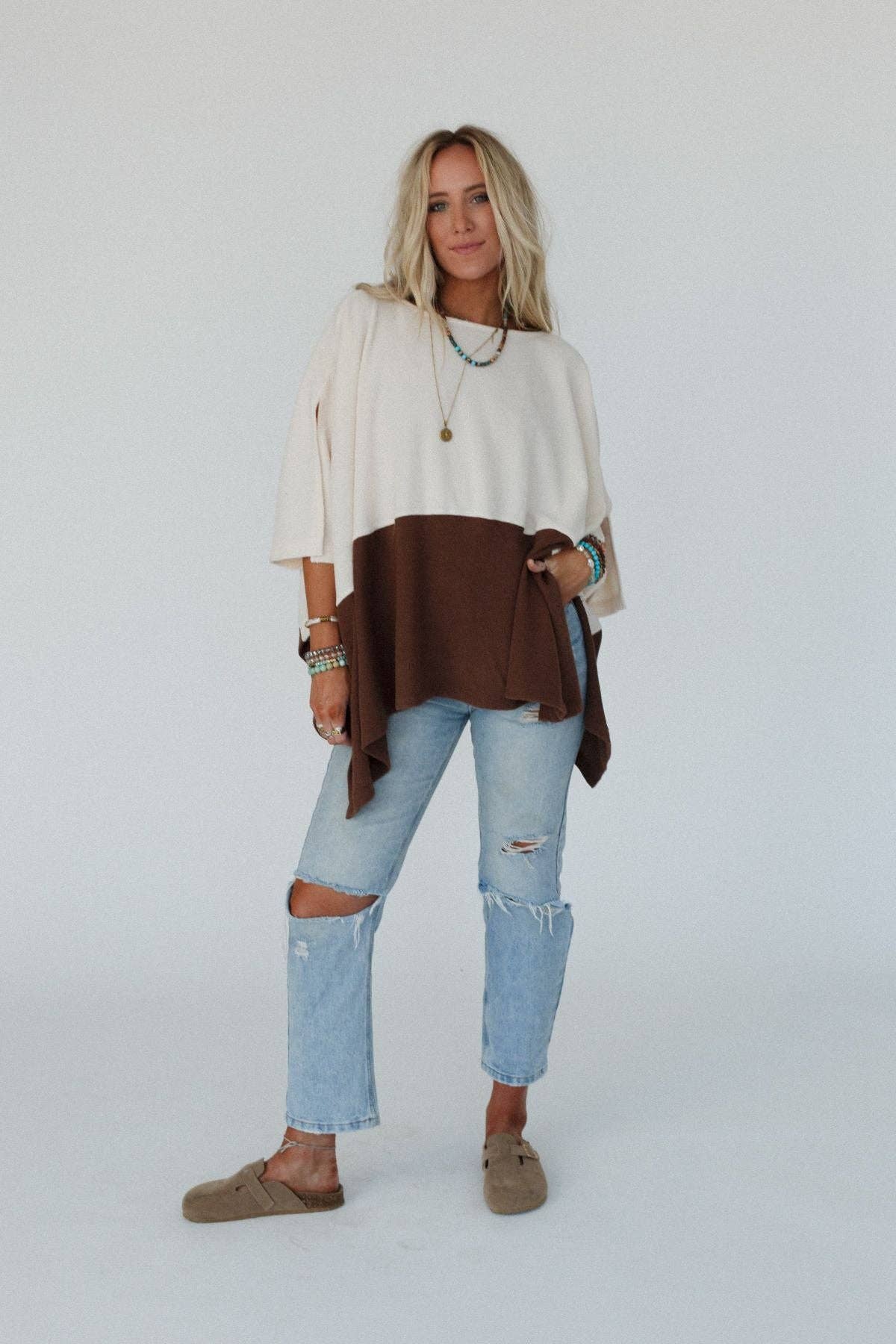 Three Bird Nest Lucky Shadow Top - Cream Brown