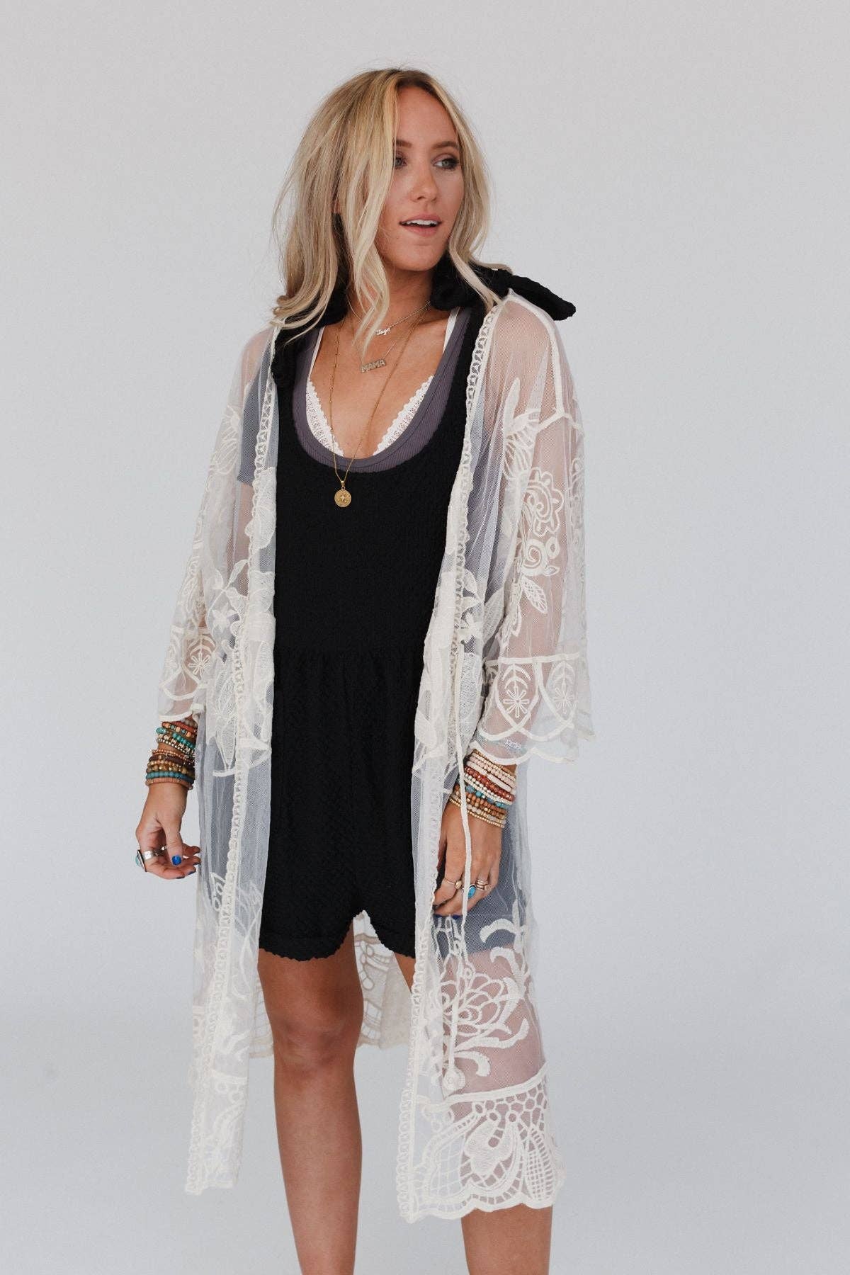 Three Bird Nest Butterfly Beach Kimono - Ivory