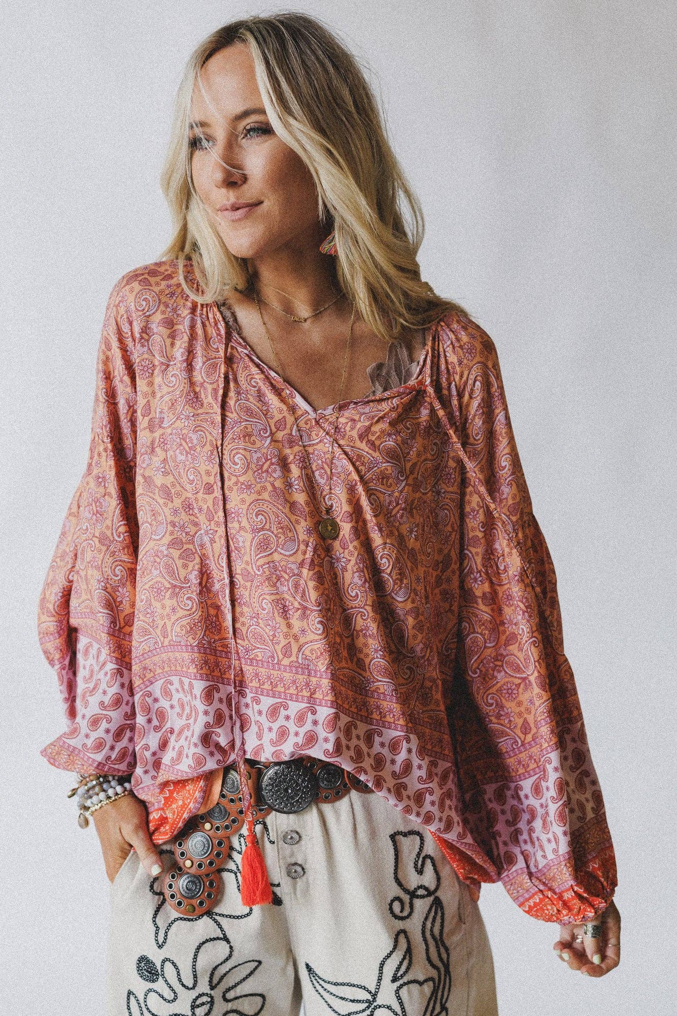Three Bird Nest Lani Border Print Top