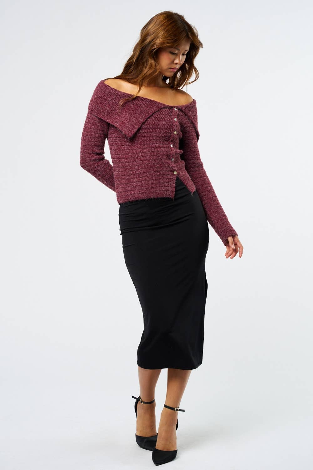 Blue Blush Wine Night Sweater Top S Burgundy