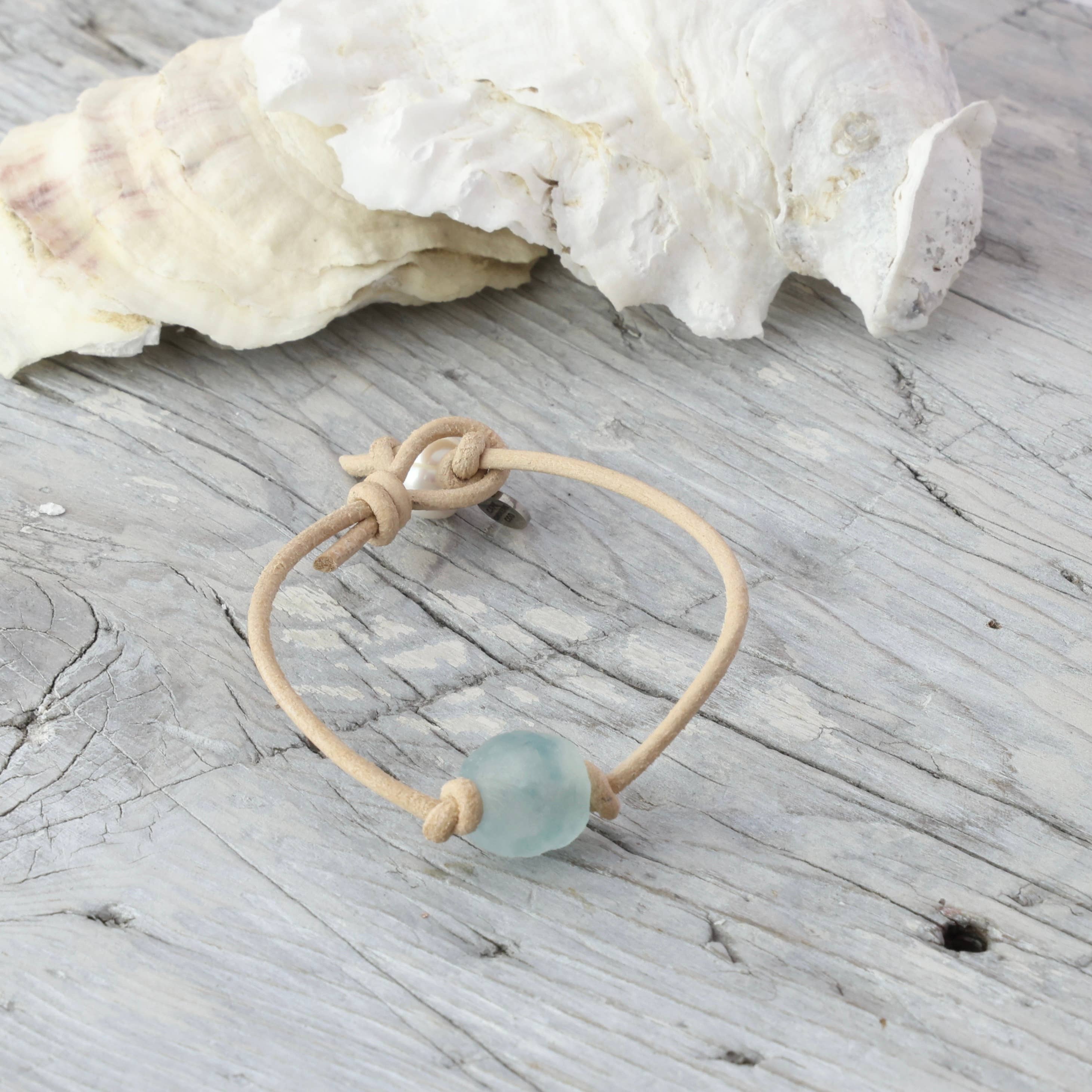 Cape Cod Chokers RECYCLED SEA GLASS LEATHER BRACELET