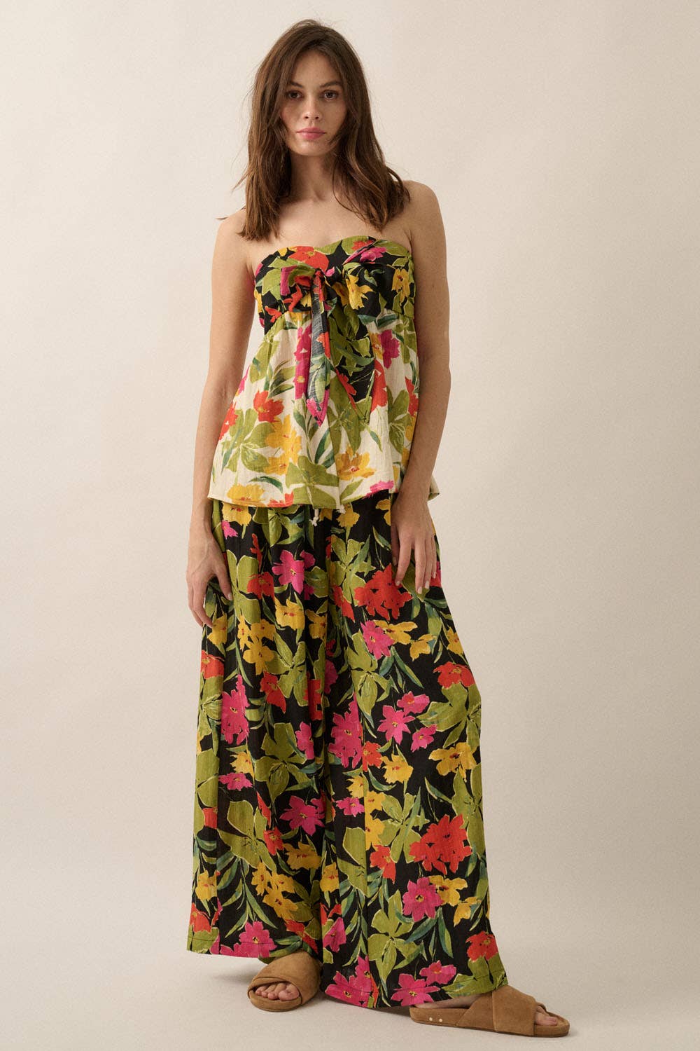 Promesa USA Two-Tone Floral Convertible Flyaway Halter Top